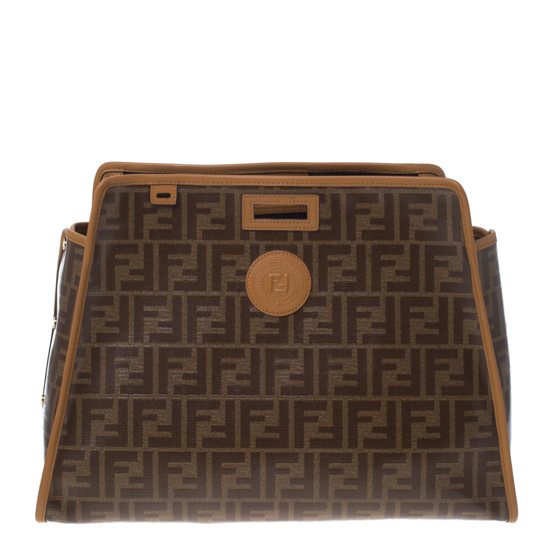 Pre Owned  Fendi Brown Monogram Coated Canvas Medium Peekaboo Defender Pouch