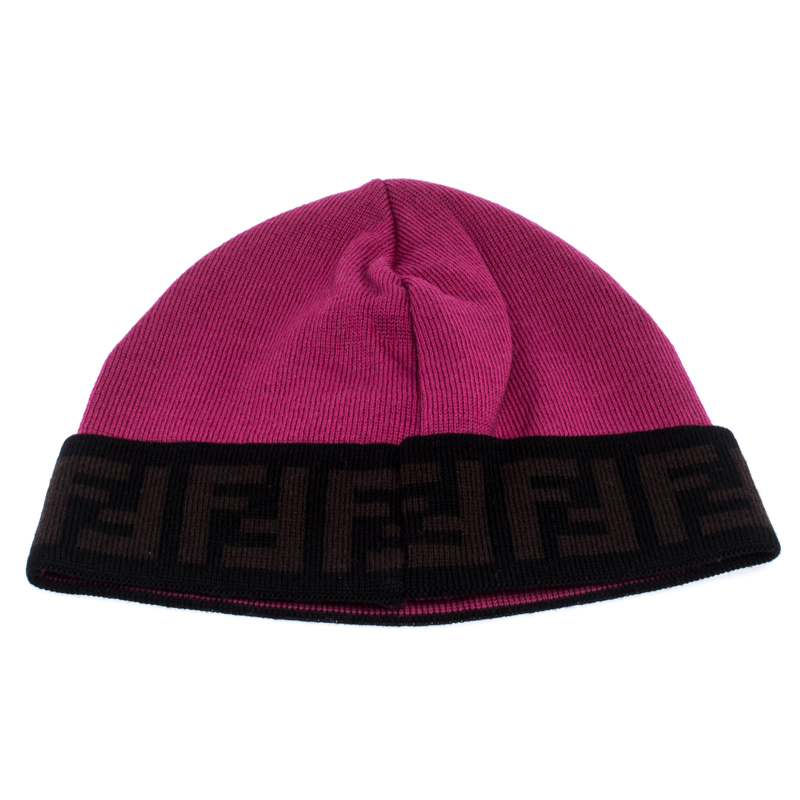 

Fendi Fuchsia Pink Wool Zucca Trim Beanie