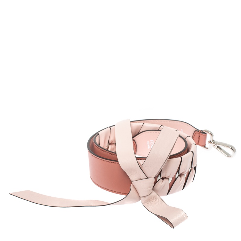 

Fendi Pink Leather Whipstitch Bow Strap You Bag Strap