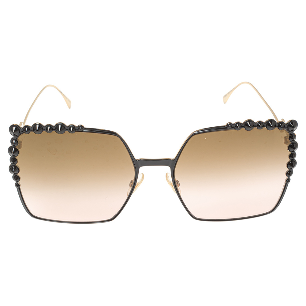 

Fendi Black/Gold Acetate and Gold Tone Metal FF 2059/S Studded Gradient Square Sunglasses