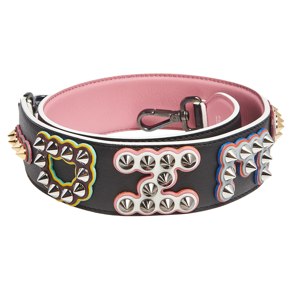 

Fendi Black Leather Stud Embellished Logo Bag Strap