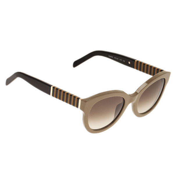 Pre Owned Fendi Beige Pequin 5350 Round Sunglasses