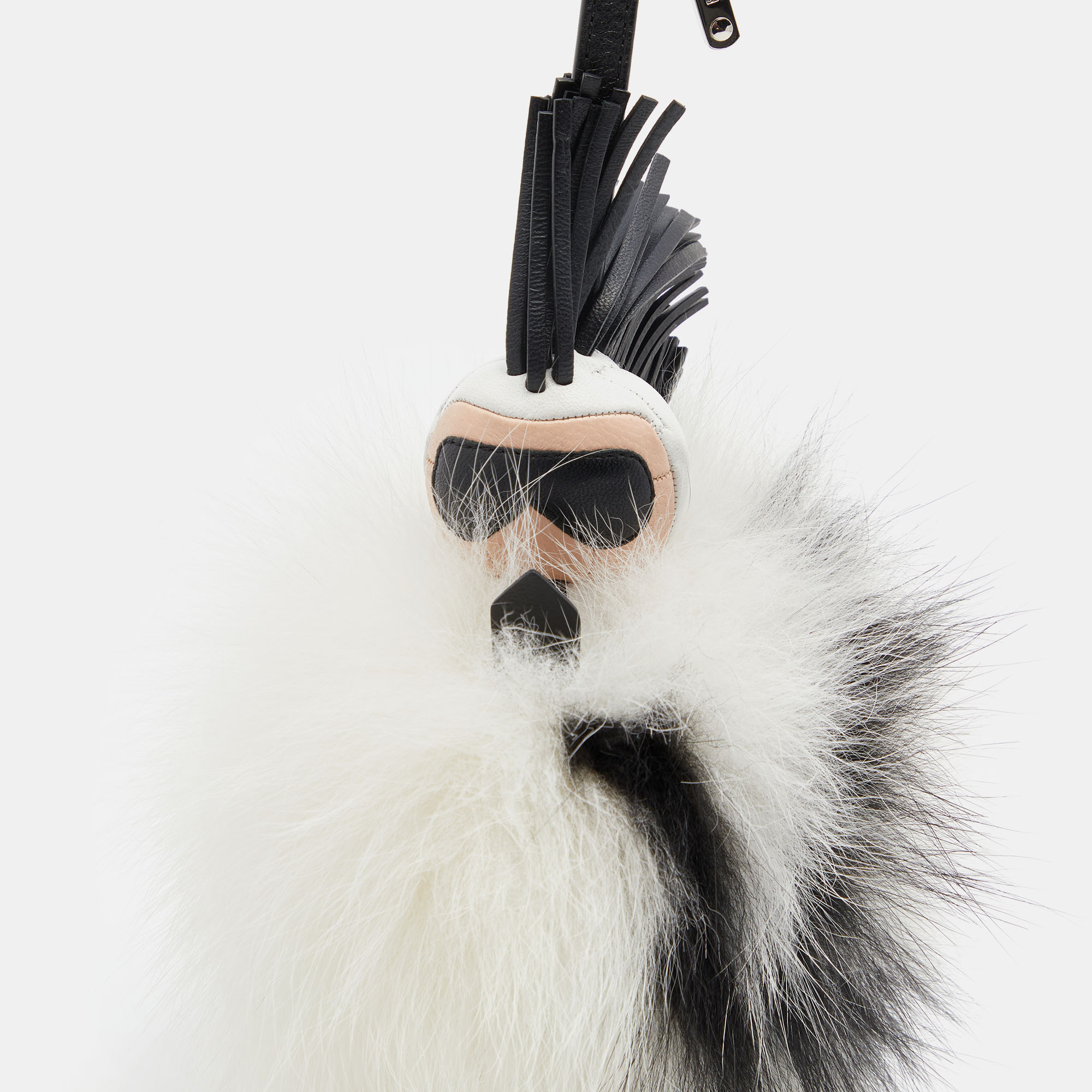 

Fendi White/Black Fur and Leather Karlito Silver Tone Bag Charm