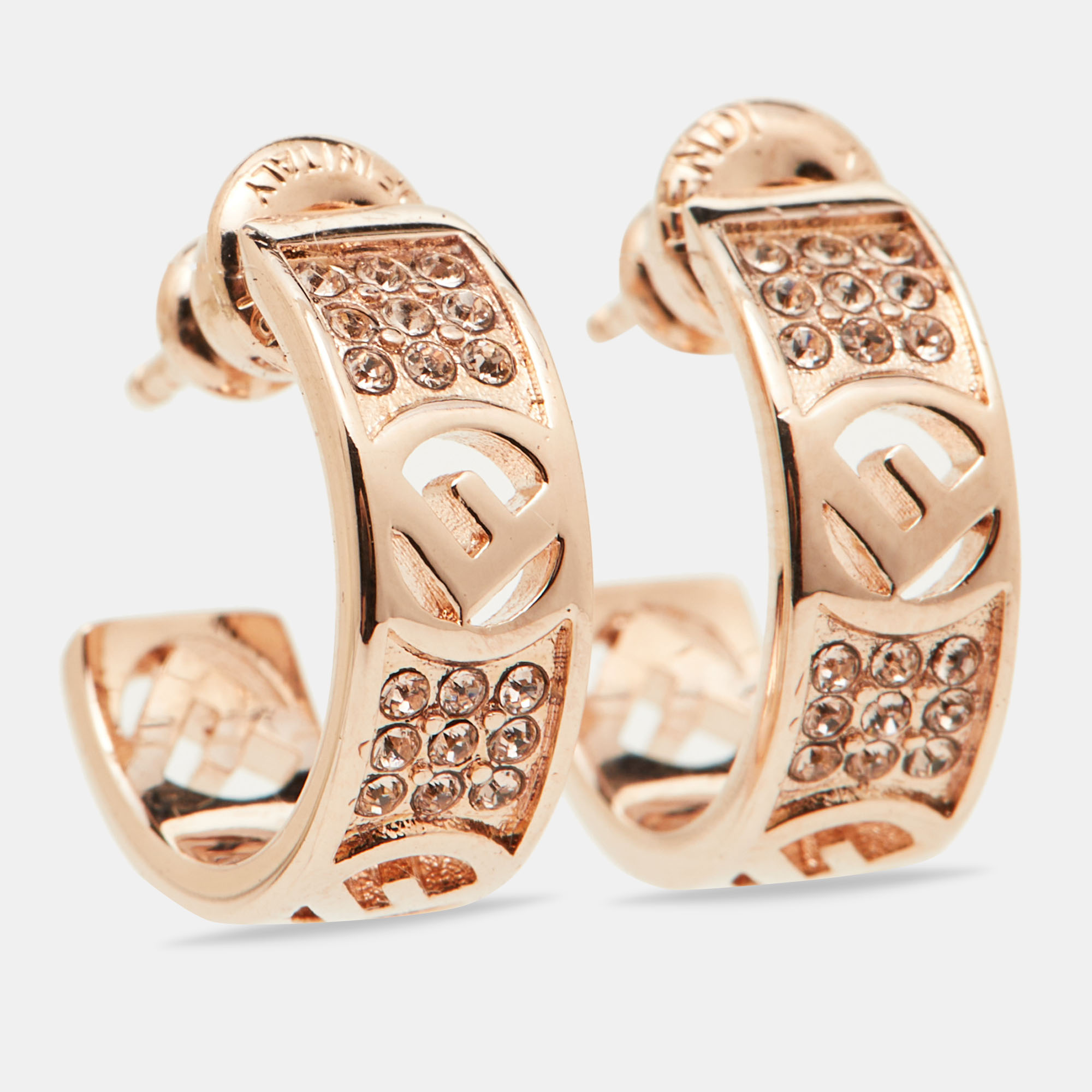 

Fendi Rose Gold F is Fendi Crystal Embellished Hoop Earrings, Pink