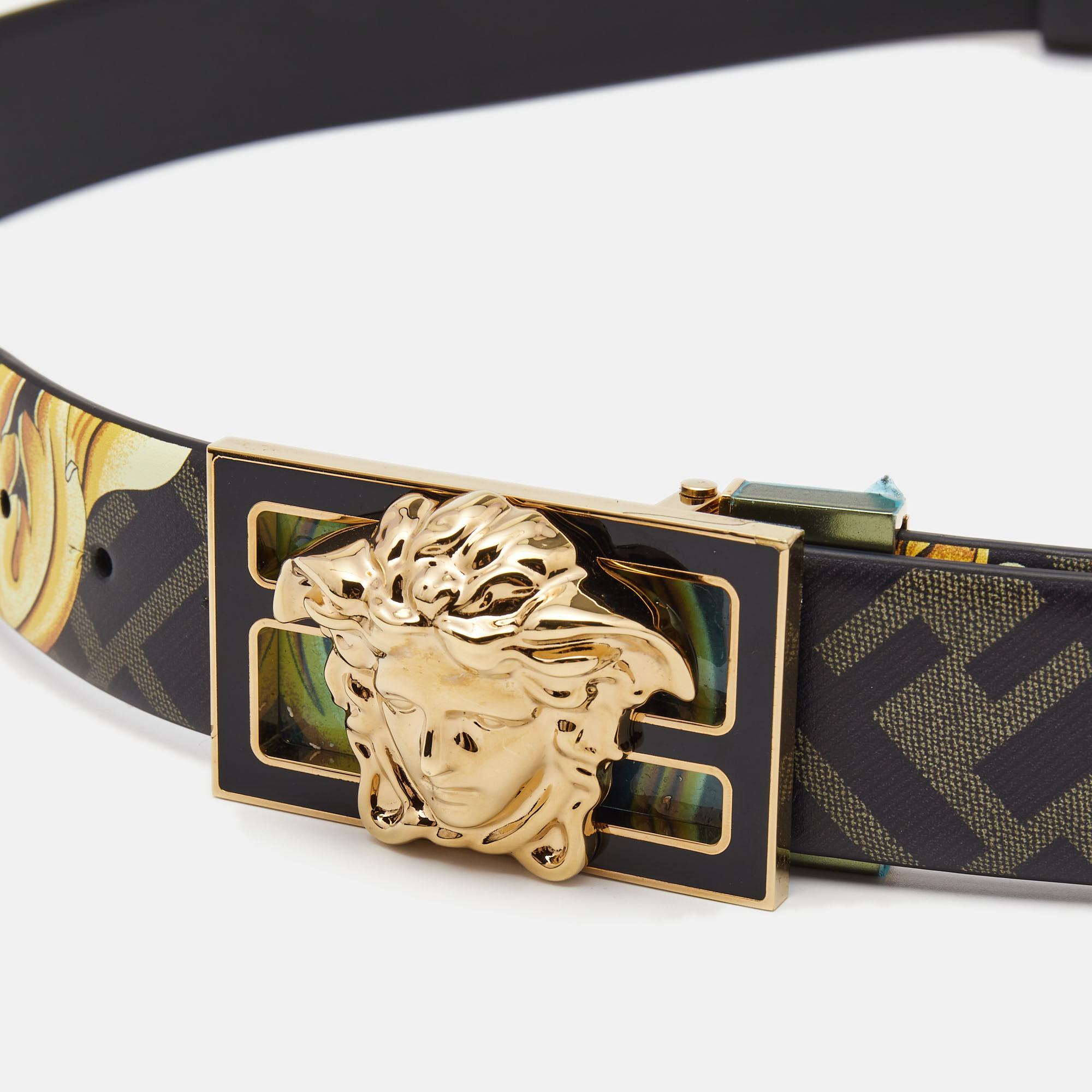 

Fendi x Versace Black/Gold Baroque Print Leather Fendace Reversible Belt