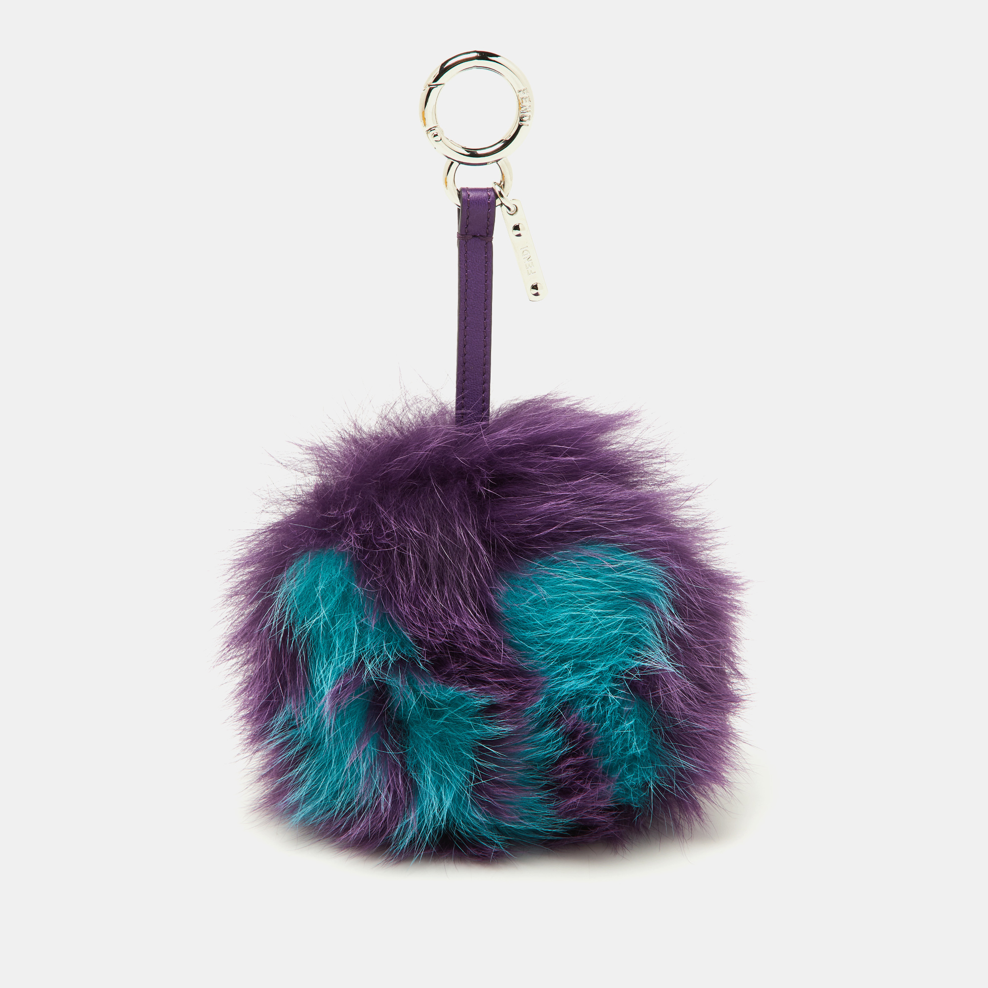Pre-owned Fendi Purple/blue Fox Fur Pom Pom Bag Charm