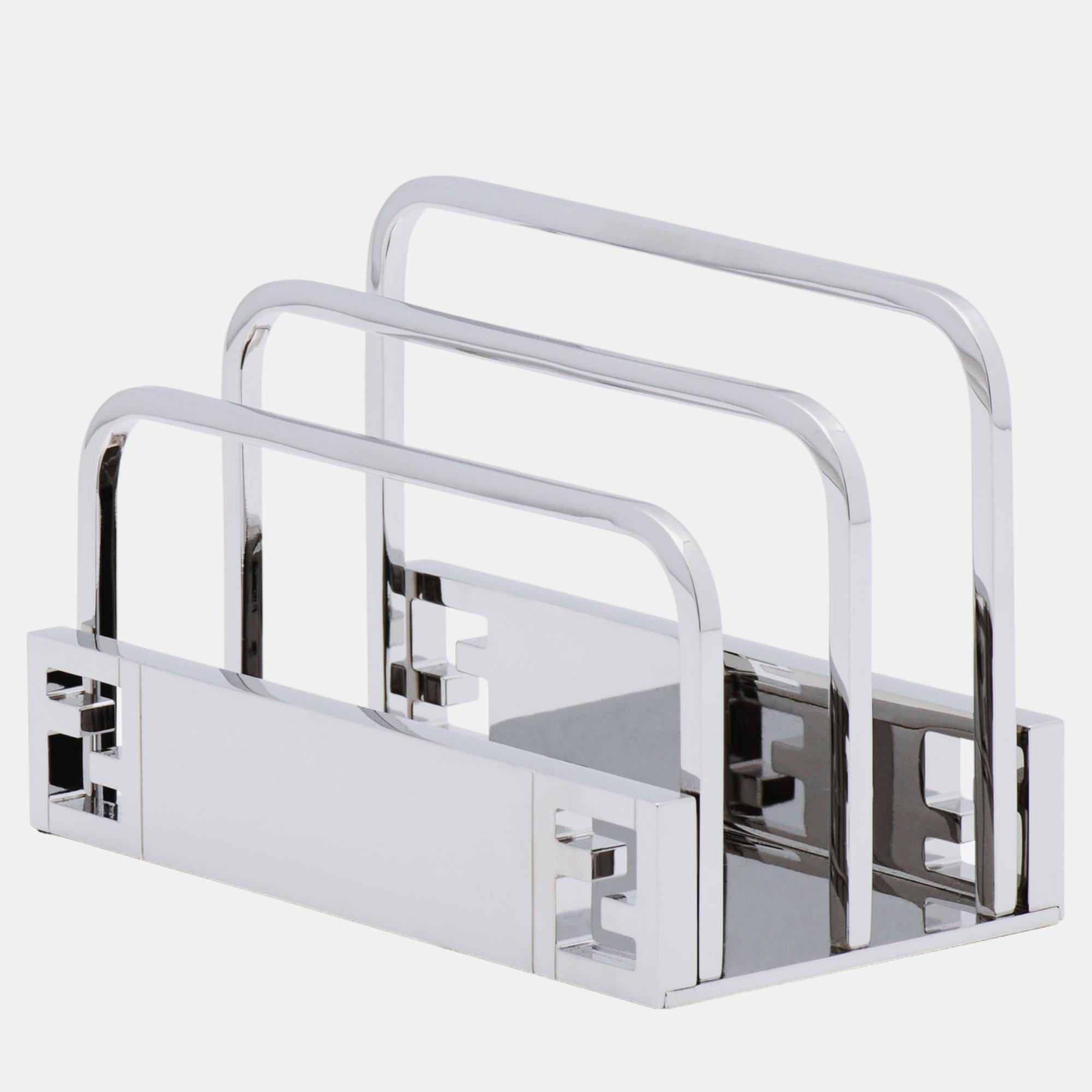 

Fendi Polished Silver Metal Paper Rack