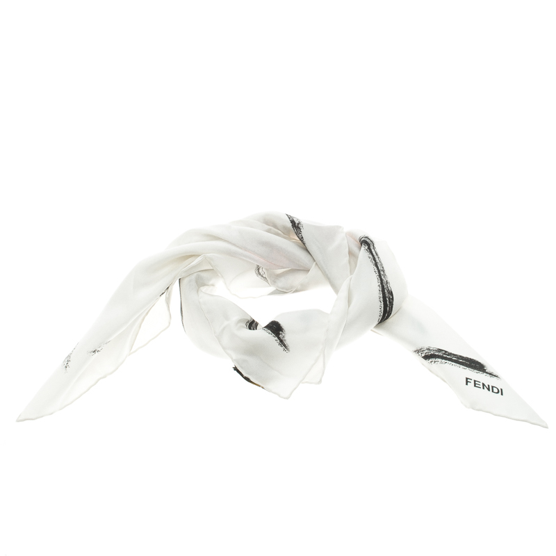 Pre Owned Fendi X Karl Lagerfield Multicolor Logo Printed Baguettemania Square Silk Scarf