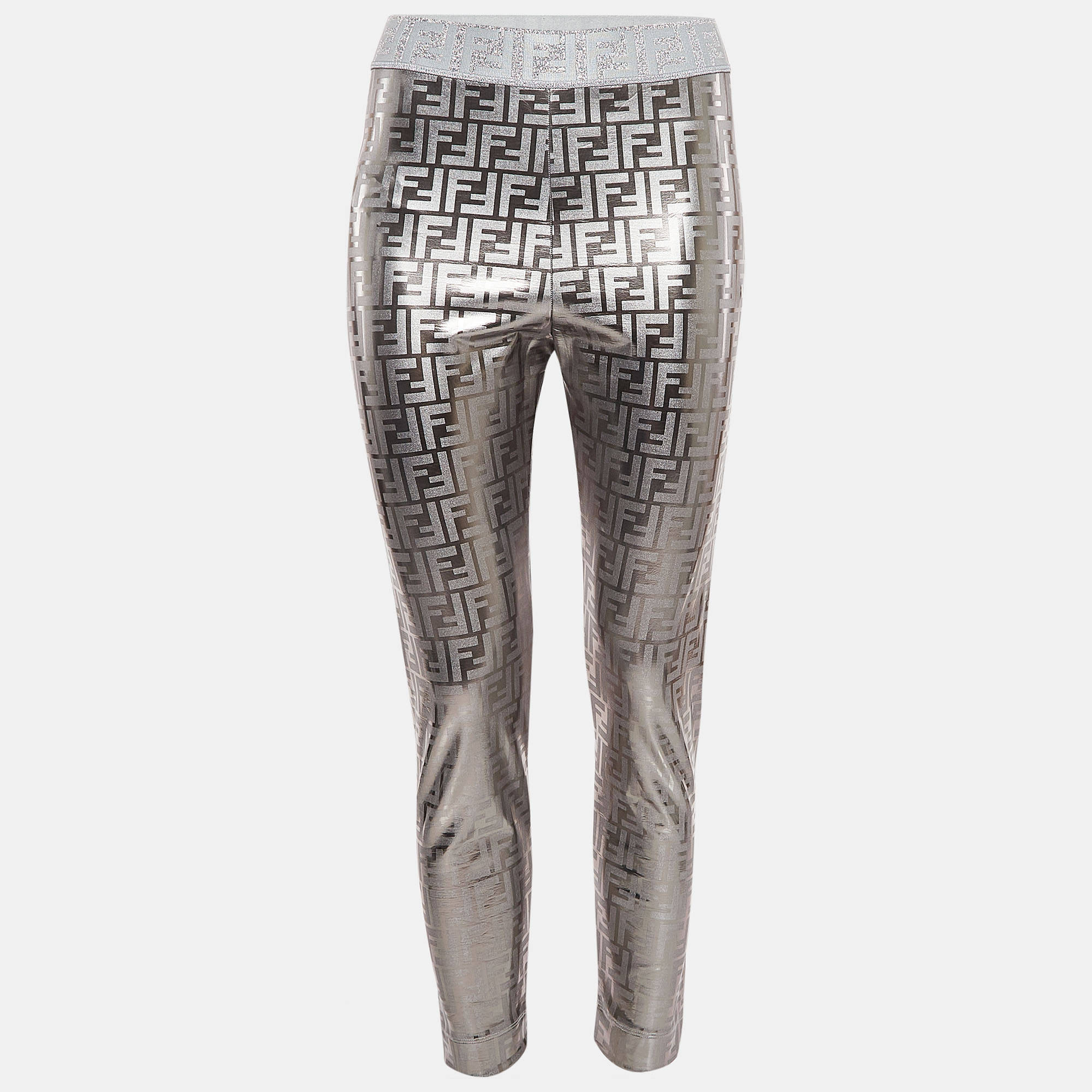 

Fendi Silver Monogram Print Knit Trousers M