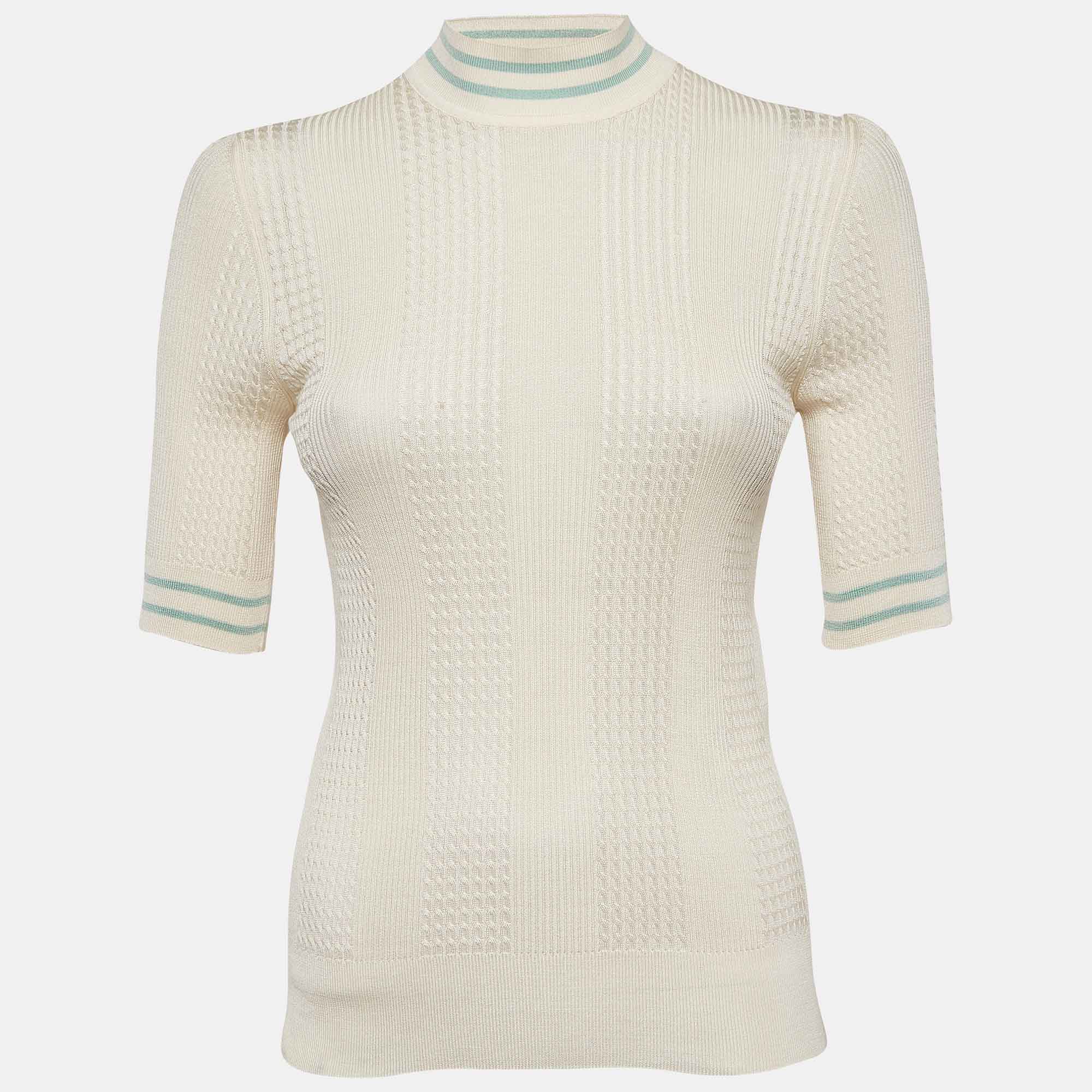 

Fendi Milk White Cable Knit High Neck Pullover S