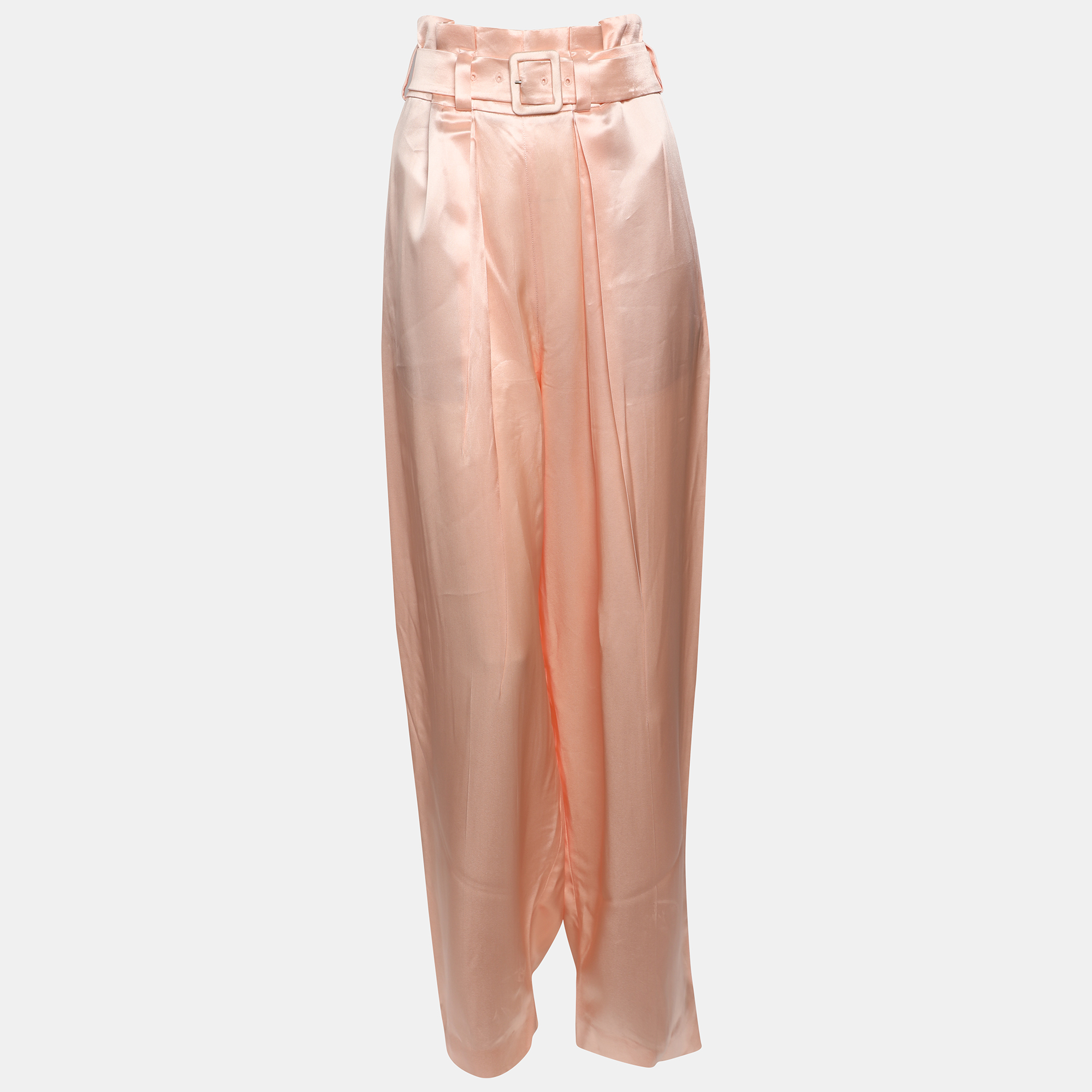 

Fendi Beige Satin Belted Wide Leg Trousers M