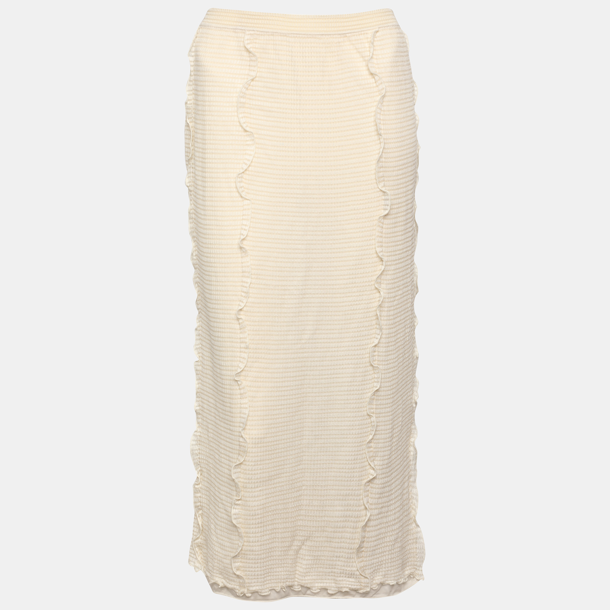 

Fendi Cream Knit Ruffled Detail Midi Skirt L