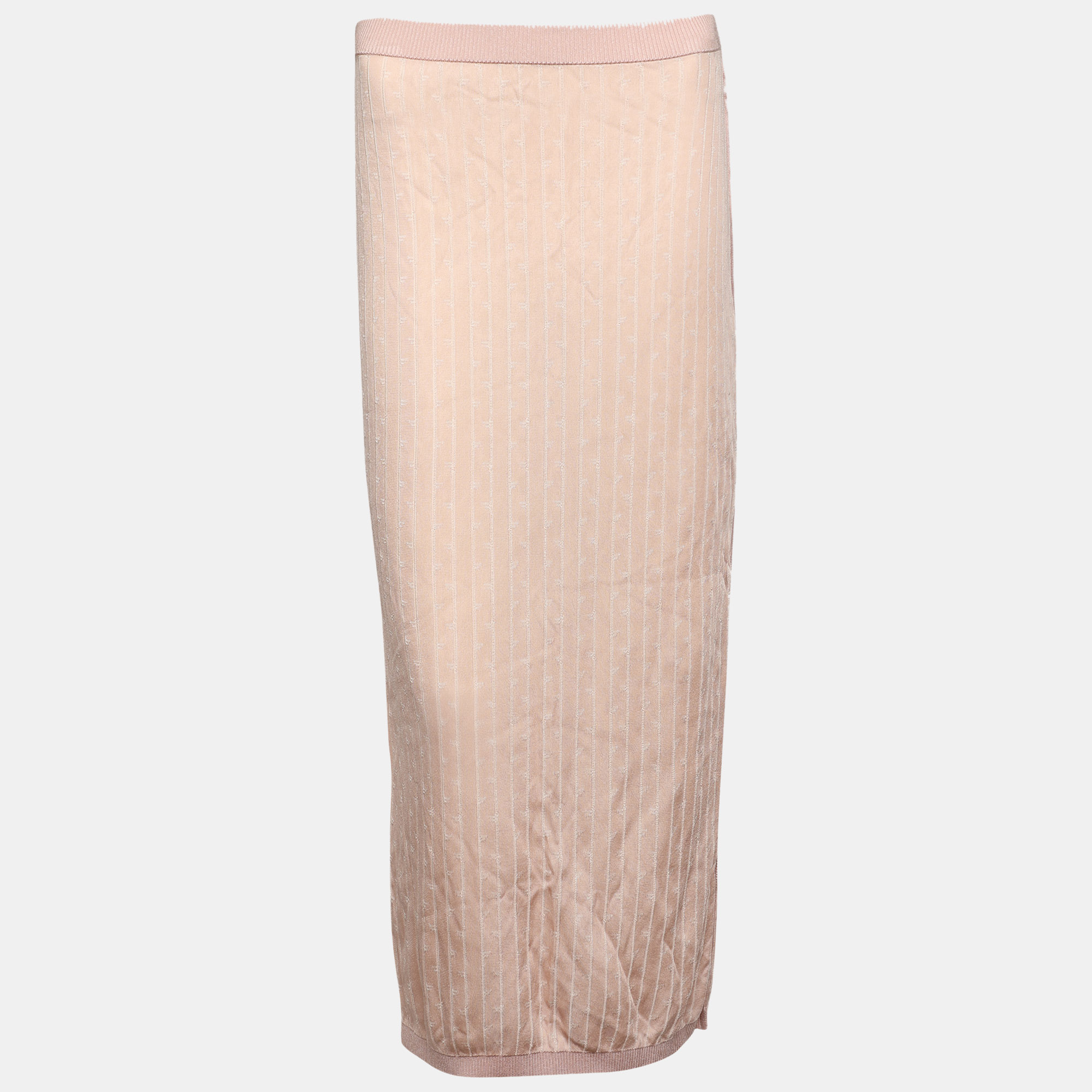 Pre-owned Fendi Pink Monogram Knit Midi Skirt M