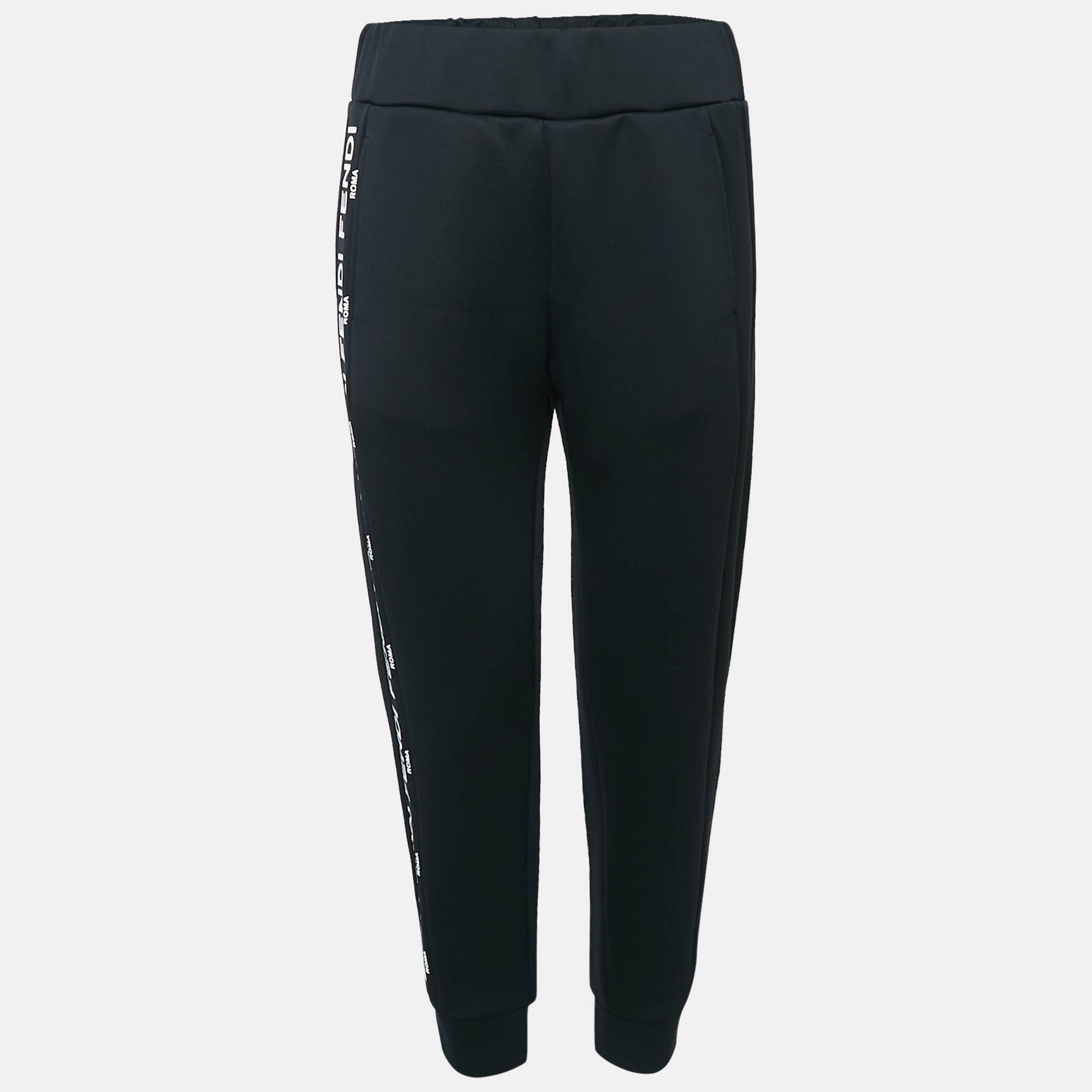 

Fendi Black Logo Print Neoprene Track Pants S