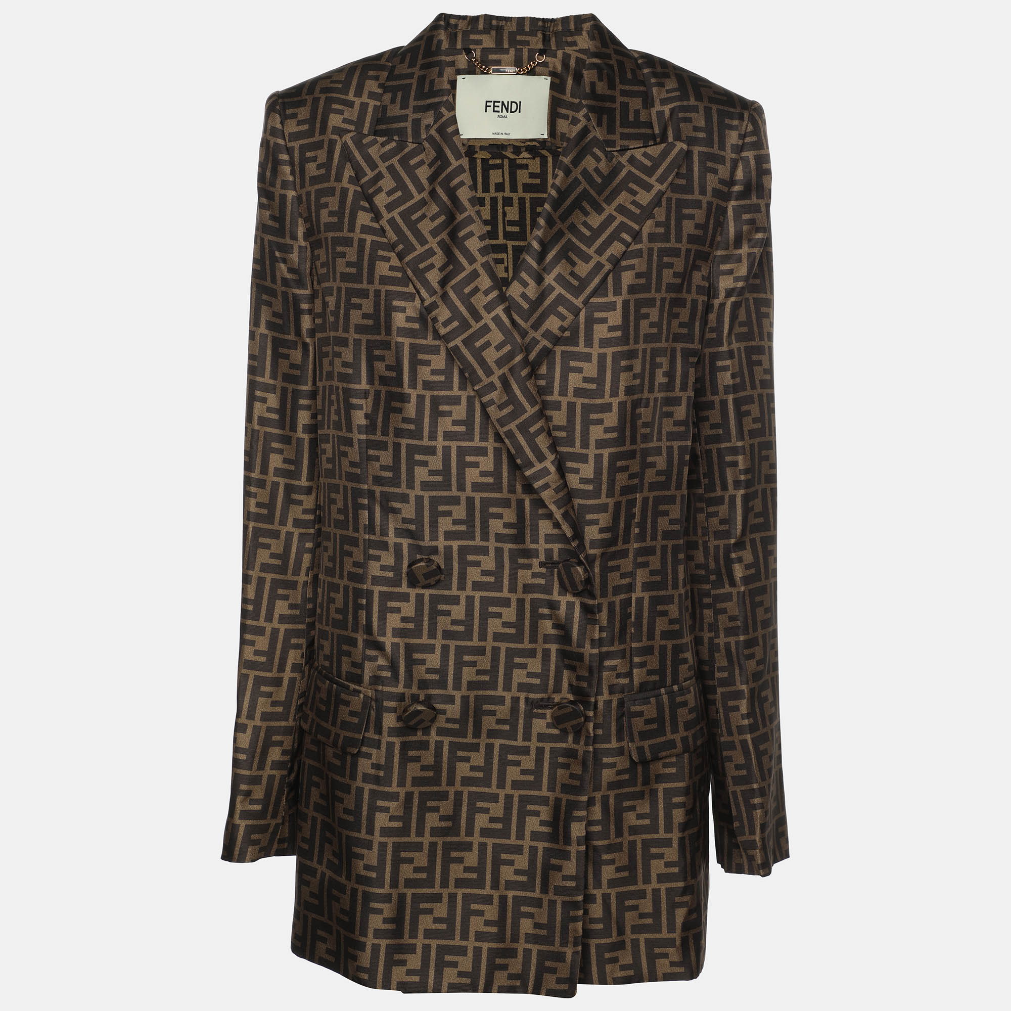 

Fendi Brown FF Zucca Print Silk Jacket S