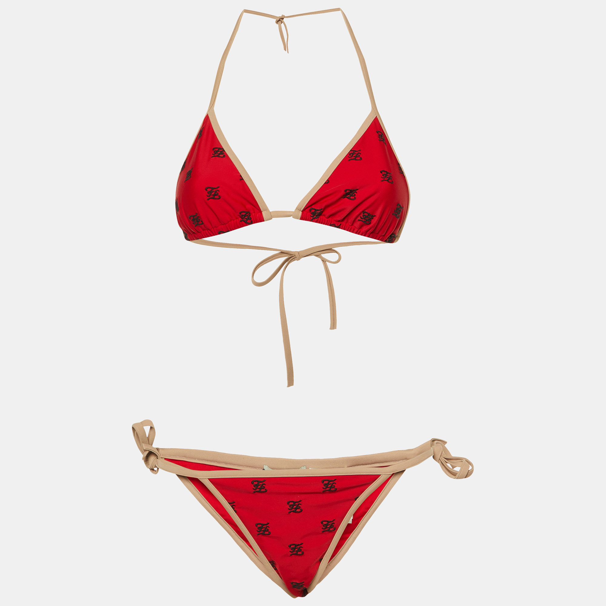 

Fendi Red FF Embroidered Jersey Bikini Set S