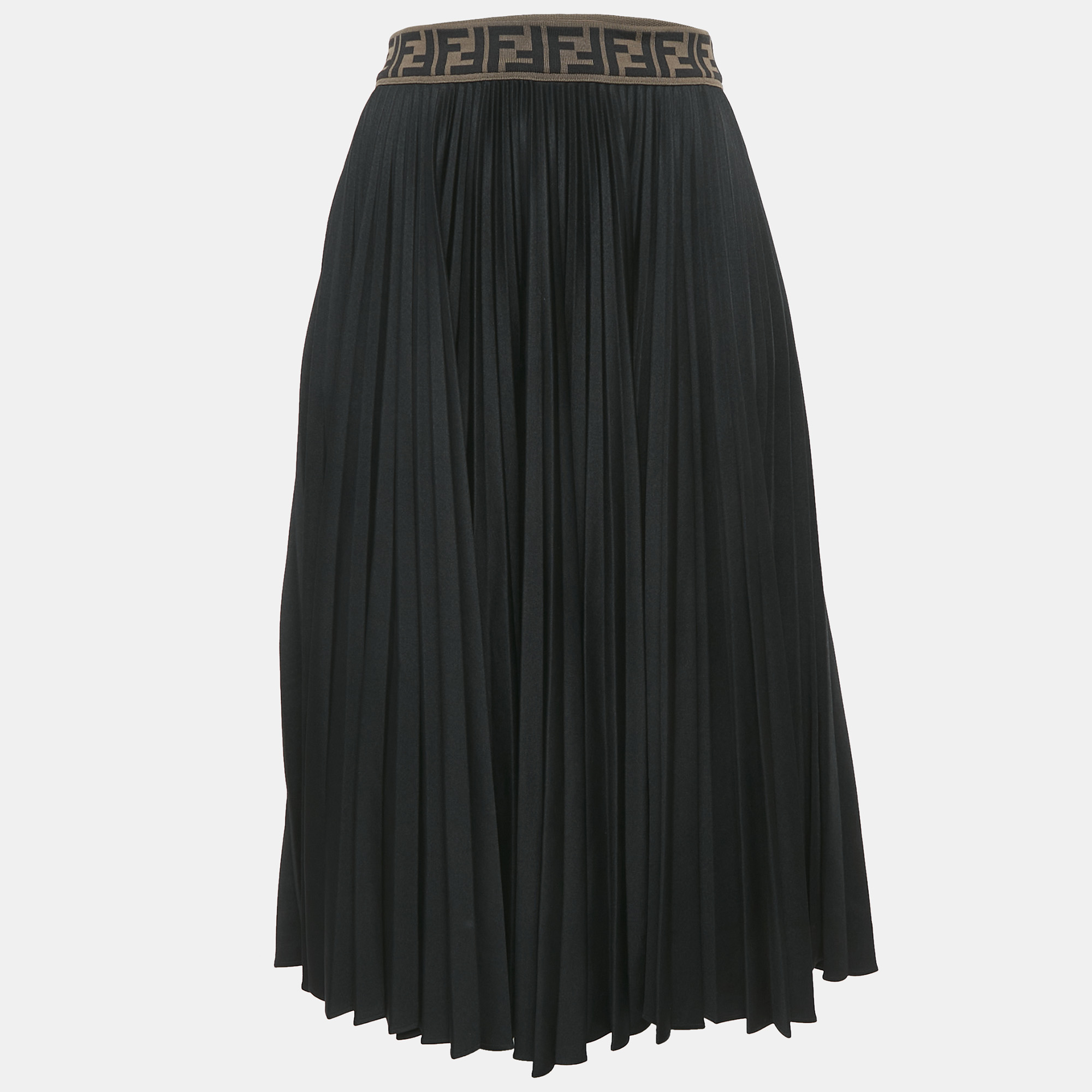 

Fendi Black Zucca Waistband Jersey Plisse Midi Skirt S