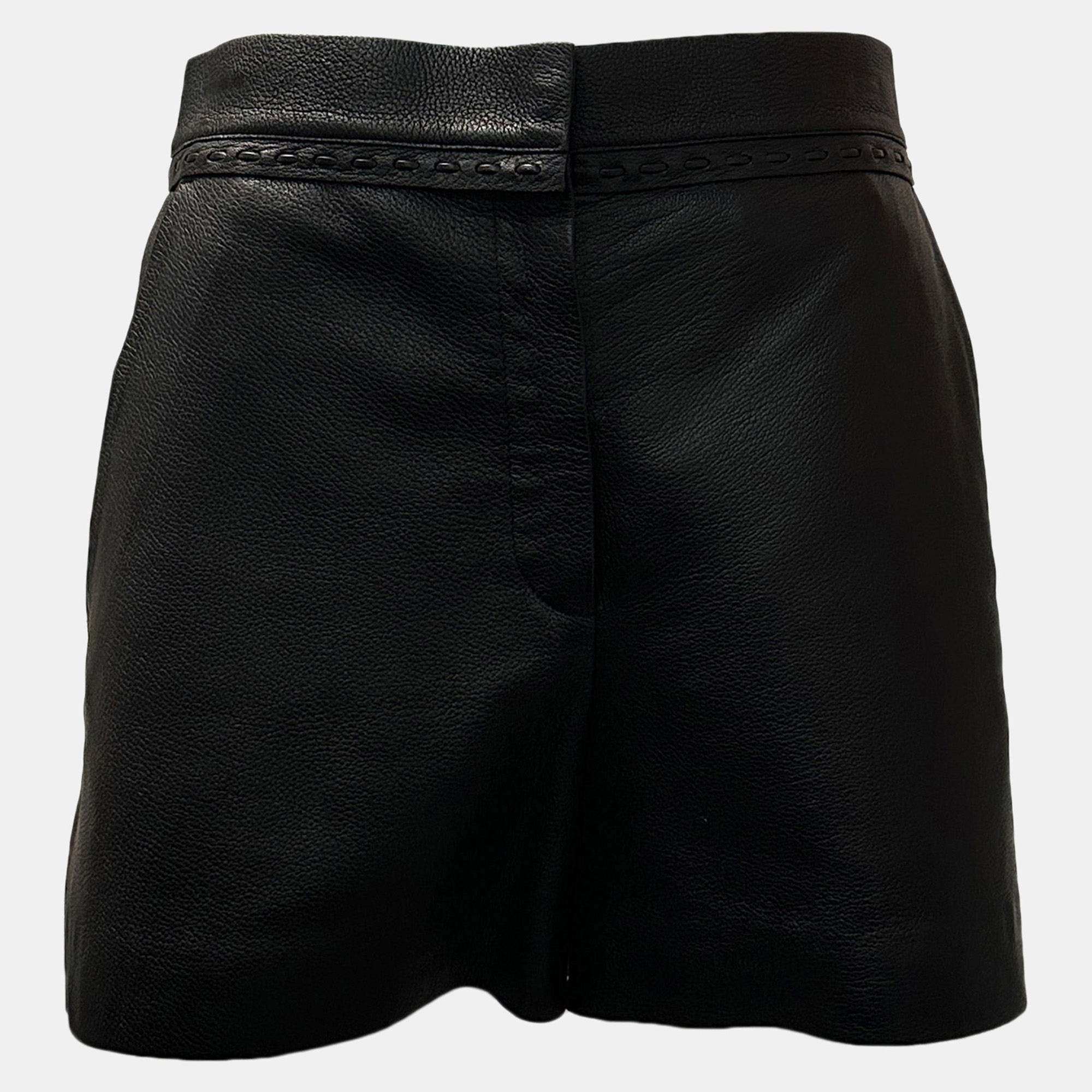 

Black Selleria Stitching Leather Shorts