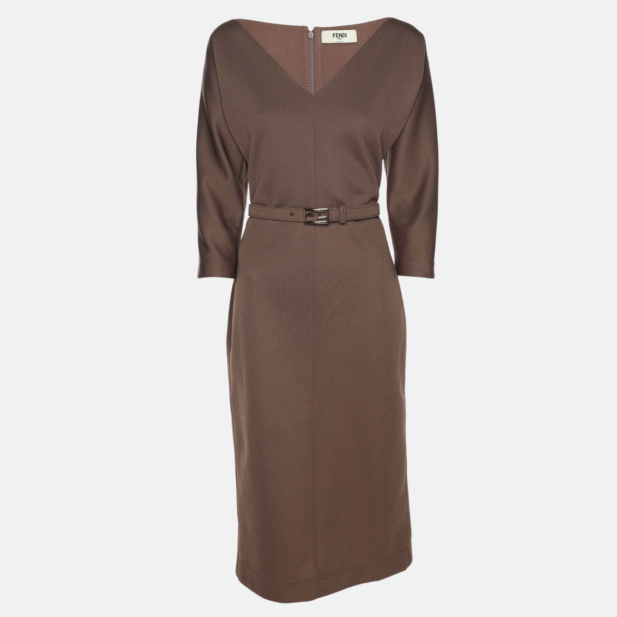 

Fendi Taupe Jersey Long Sleeve Midi Dress M, Grey