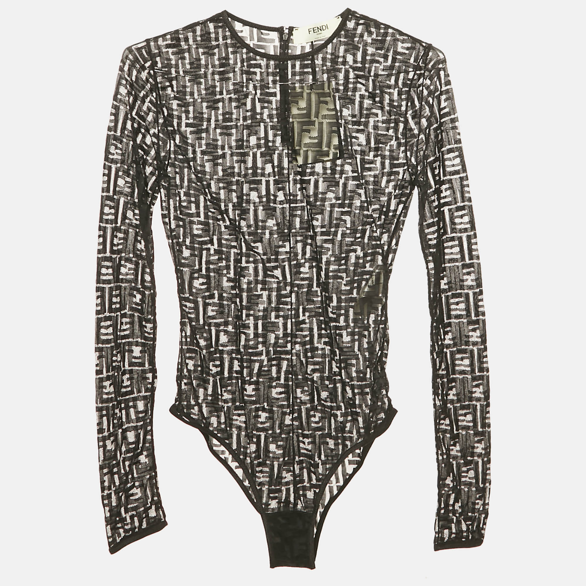 

Fendi Black Monogram Jersey Mesh Bodysuit M