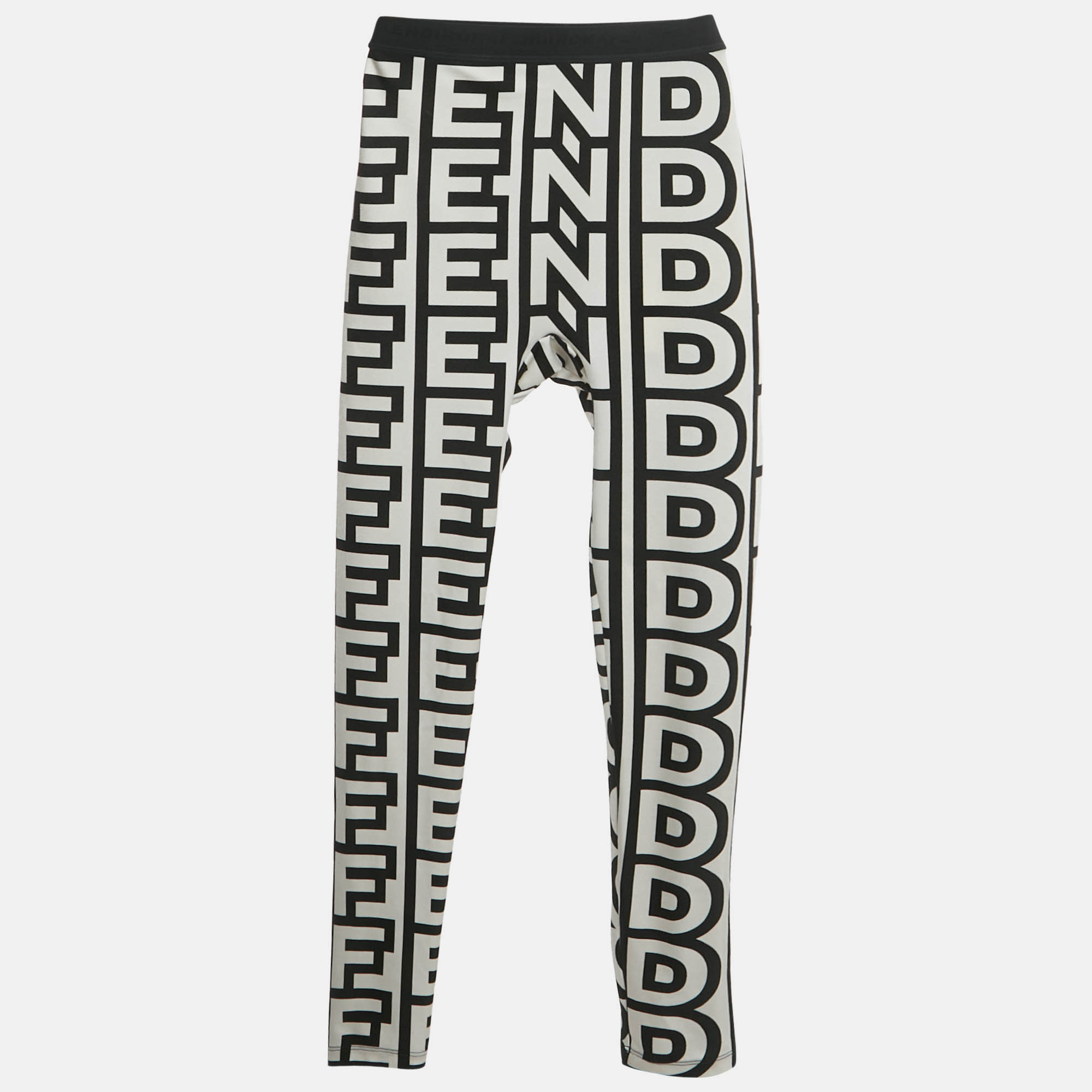 Pre-owned Fendi Black Logo Print Crepe Leggings Xs