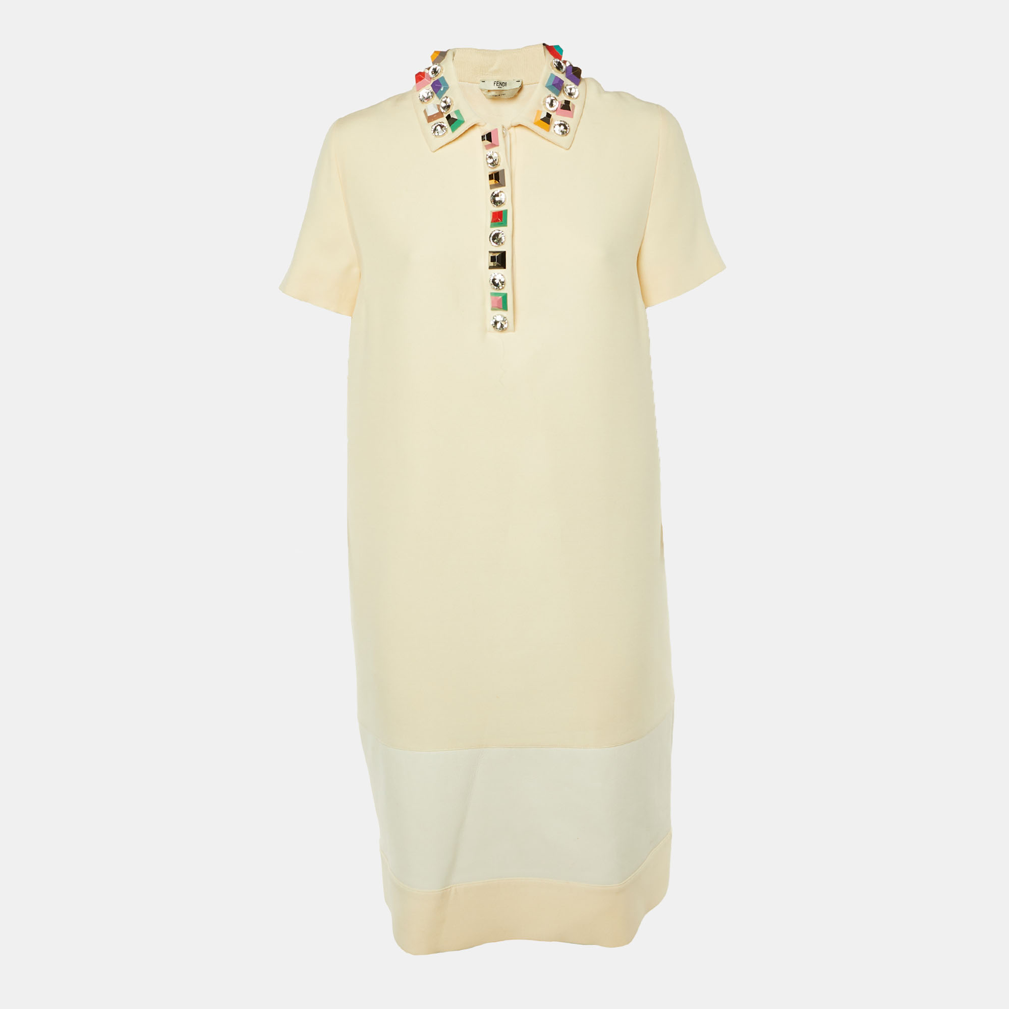 

Fendi Cream Wool & Leather Embellished Cocktail Dress M