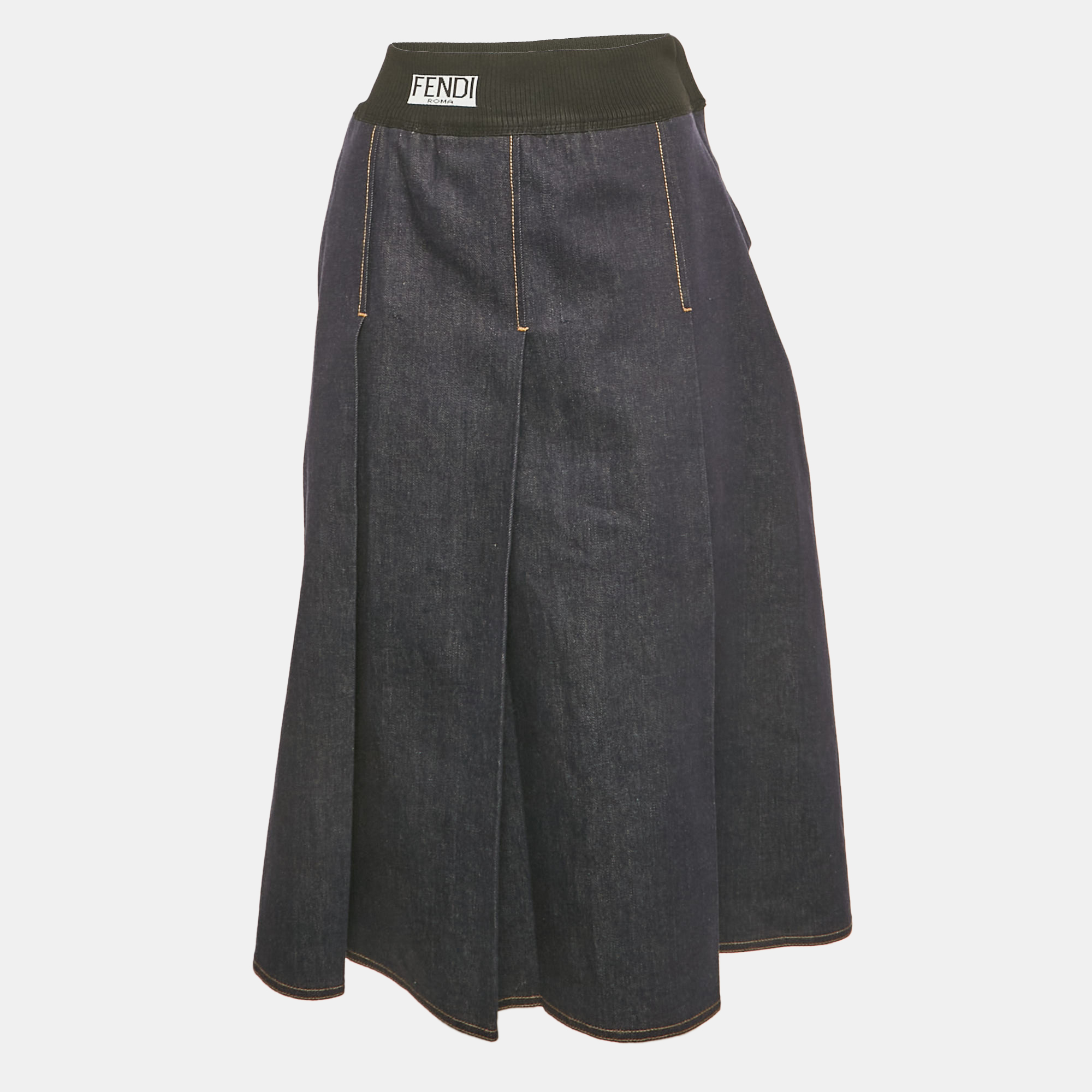 

Fendi Navy Blue Denim Pleated Midi Skirt S