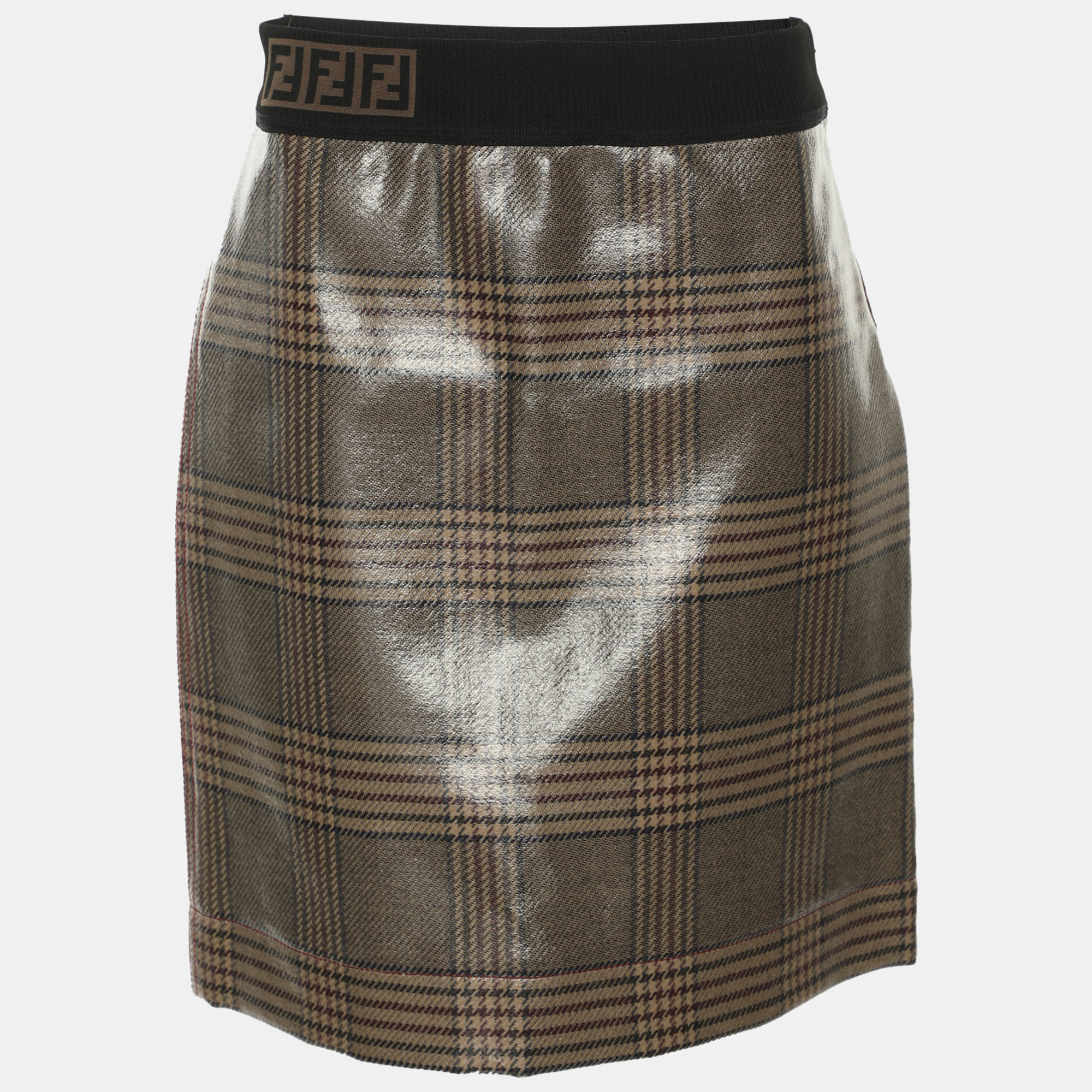 

Fendi Beige Checked Glazed Wool Prince of Wales Mini Skirt S