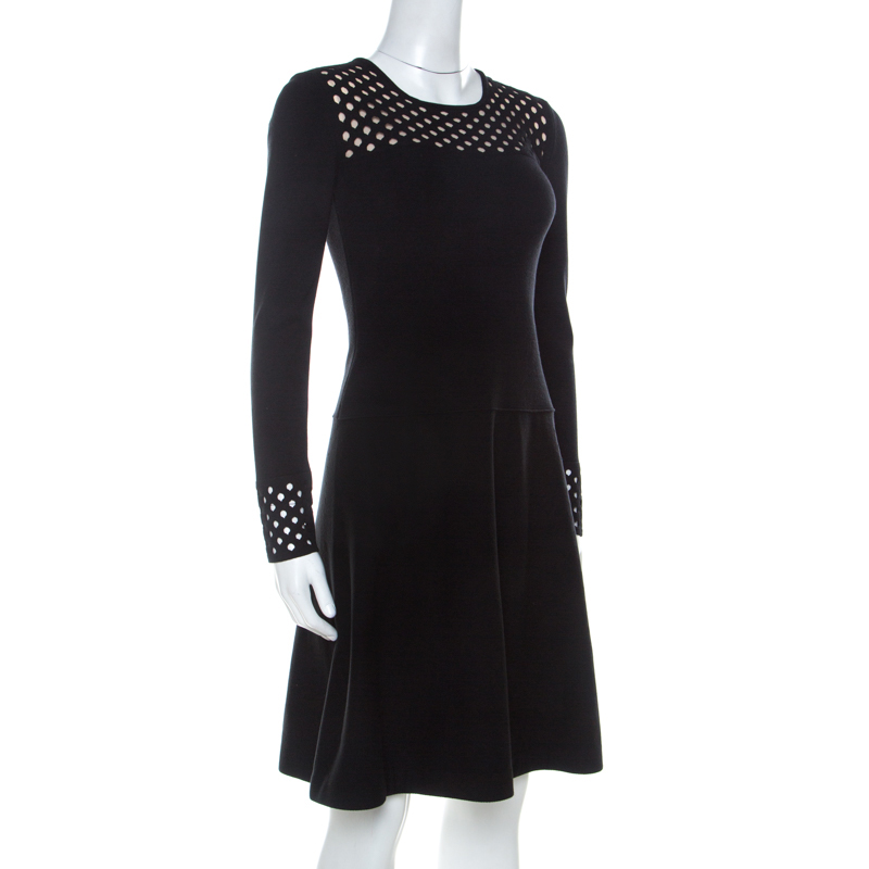 

Fendi Black Stretch Knit Fit and Flare Knee Length Dress