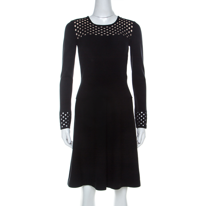 Pre Owned Fendi Black Stretch Knit Fit and Flare Knee Length Dress S