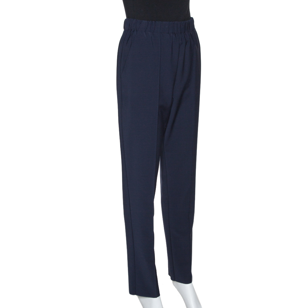 

Fendi Navy Blue Stretch Wool Blend Tapered Trousers