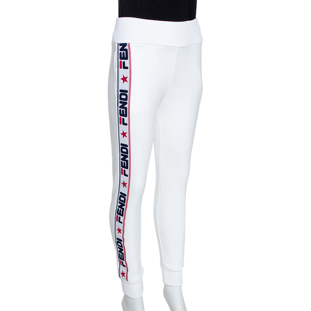 

Fendi White Knit Logo Stripe Detail Track Pants
