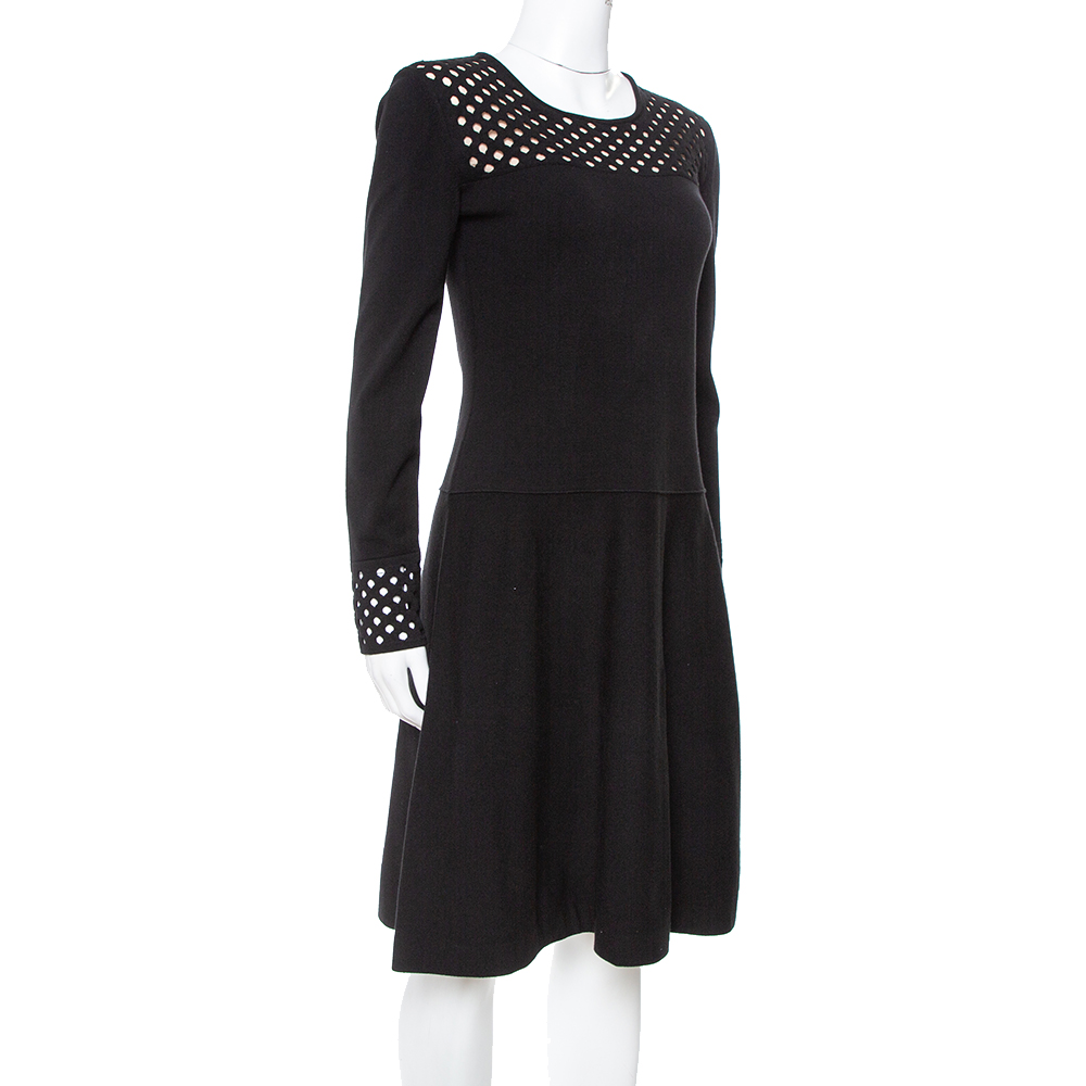 

Fendi Black Knit Perforated Detail A-Line Dress