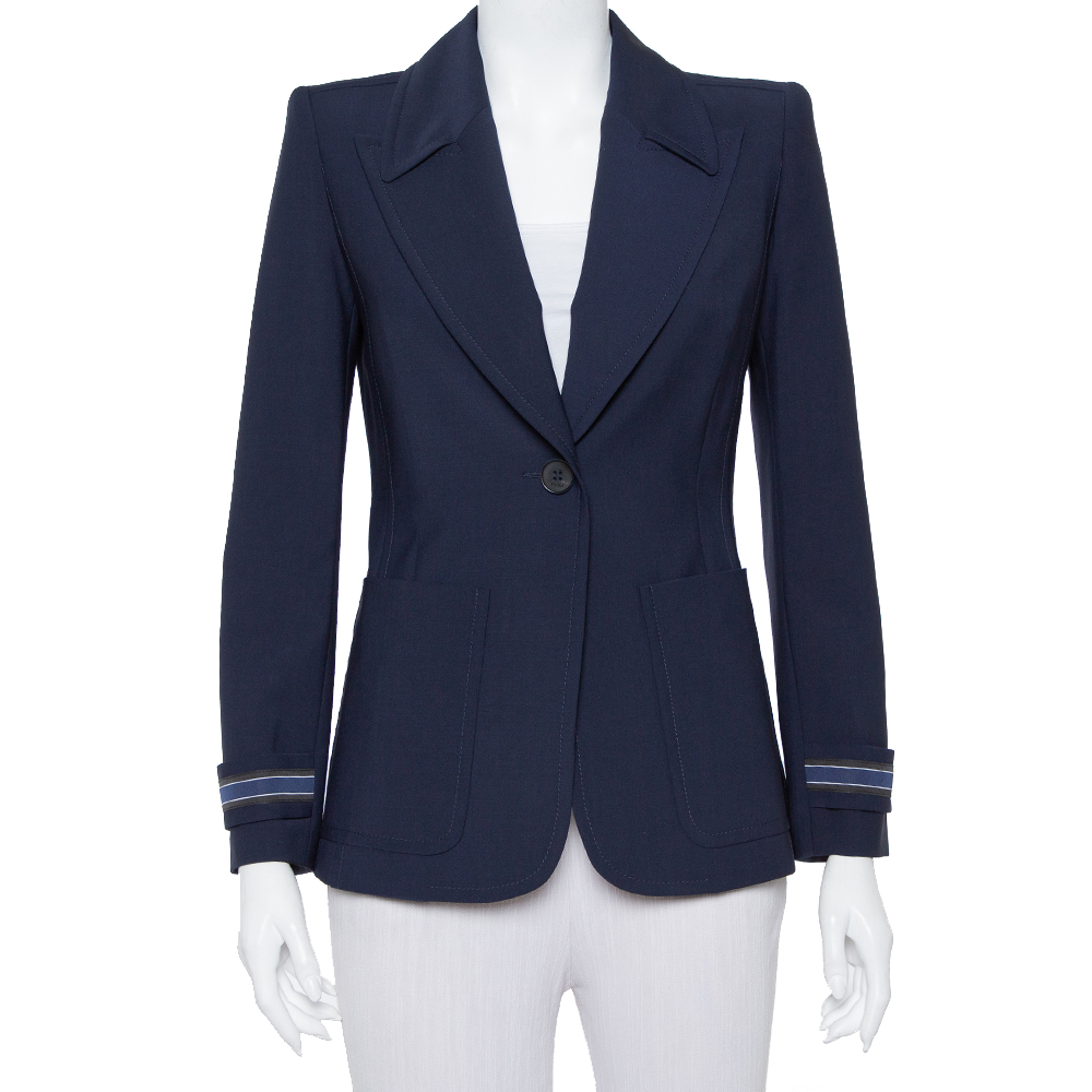 Pre-owned Fendi Navy Blue Wool Blend Striped Cuff Detail Tailored Blazer S
