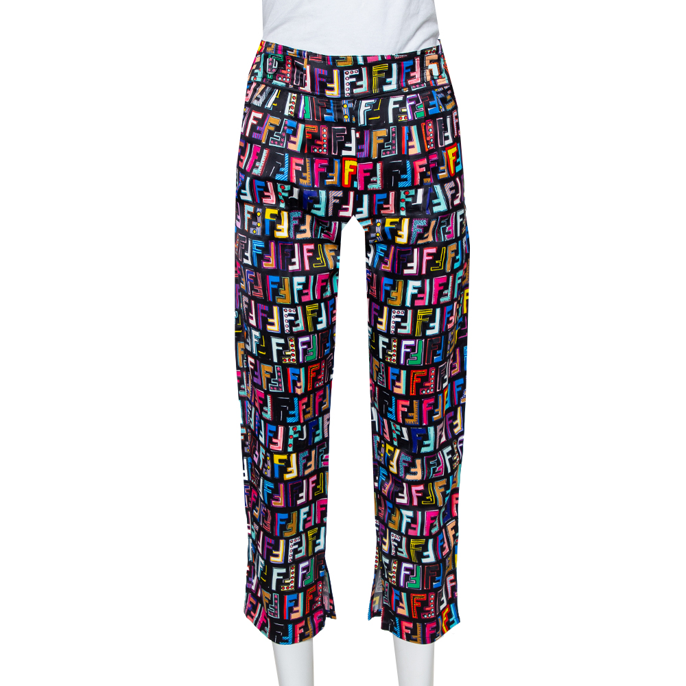 Pre-owned Fendi Multicolor Synthetic Cropped Fun Fair Pants Xs