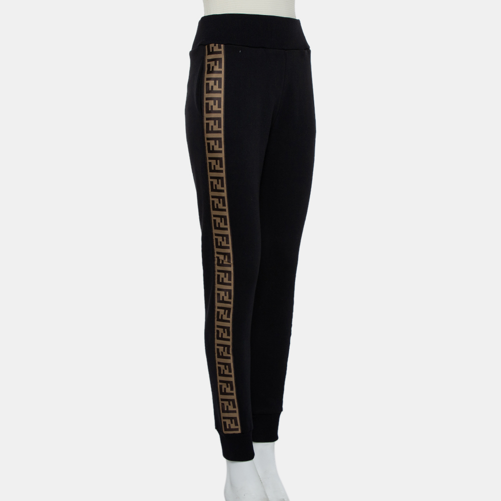 

Fendi Black Knit Logo Band Strip Detail Jogger Pants