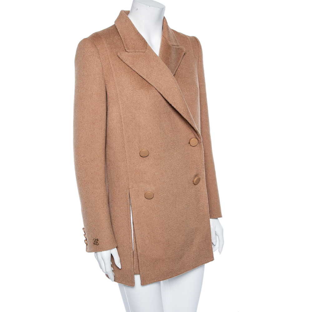 

Fendi Beige Camel Hair Karligraphy Double Breasted Coat