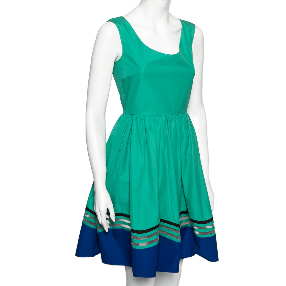 

Fendi Green & Blue Paneled Cotton Poplin Sleeveless Flared Dress