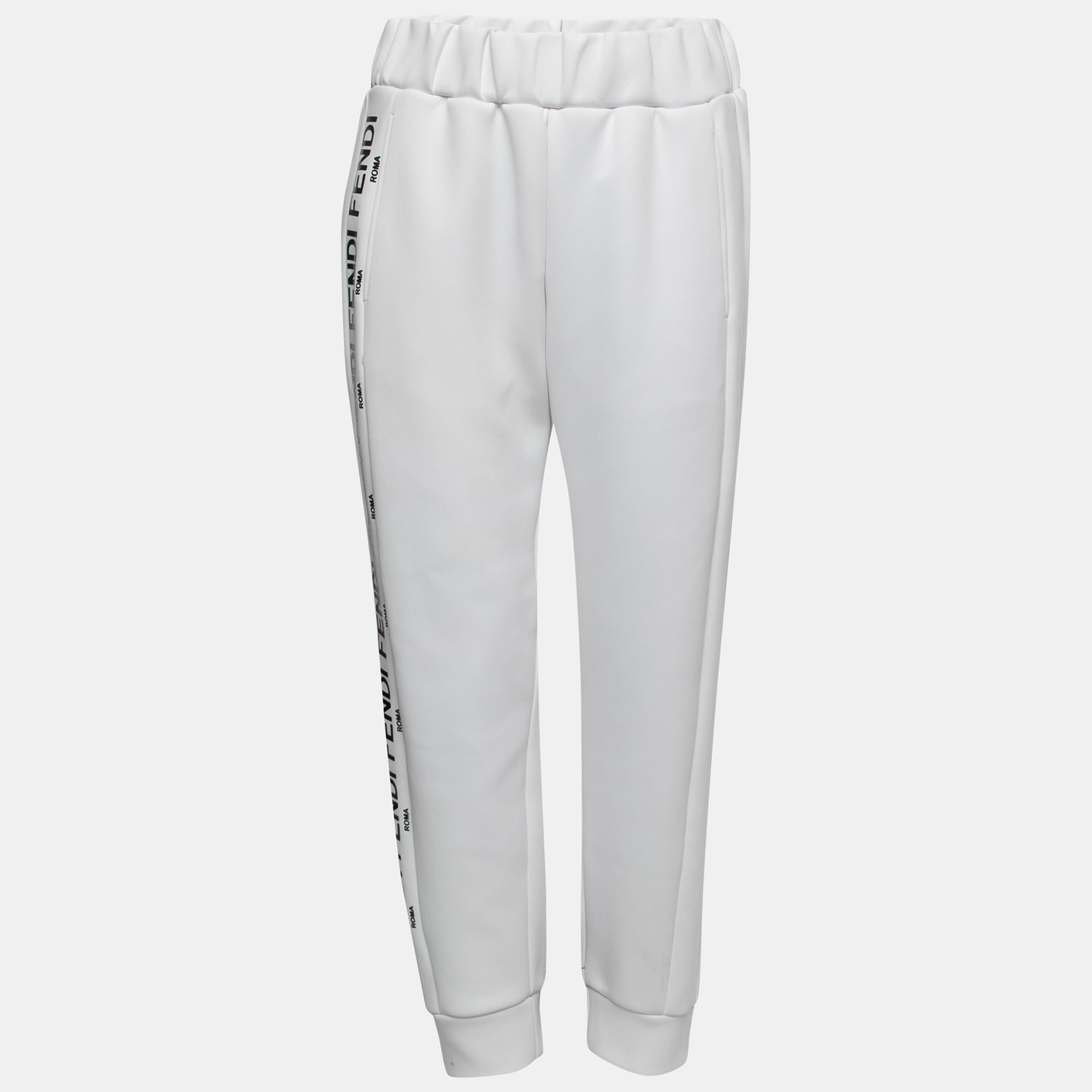 

Fendi White Neoprene Logo Band Jogger Pants M