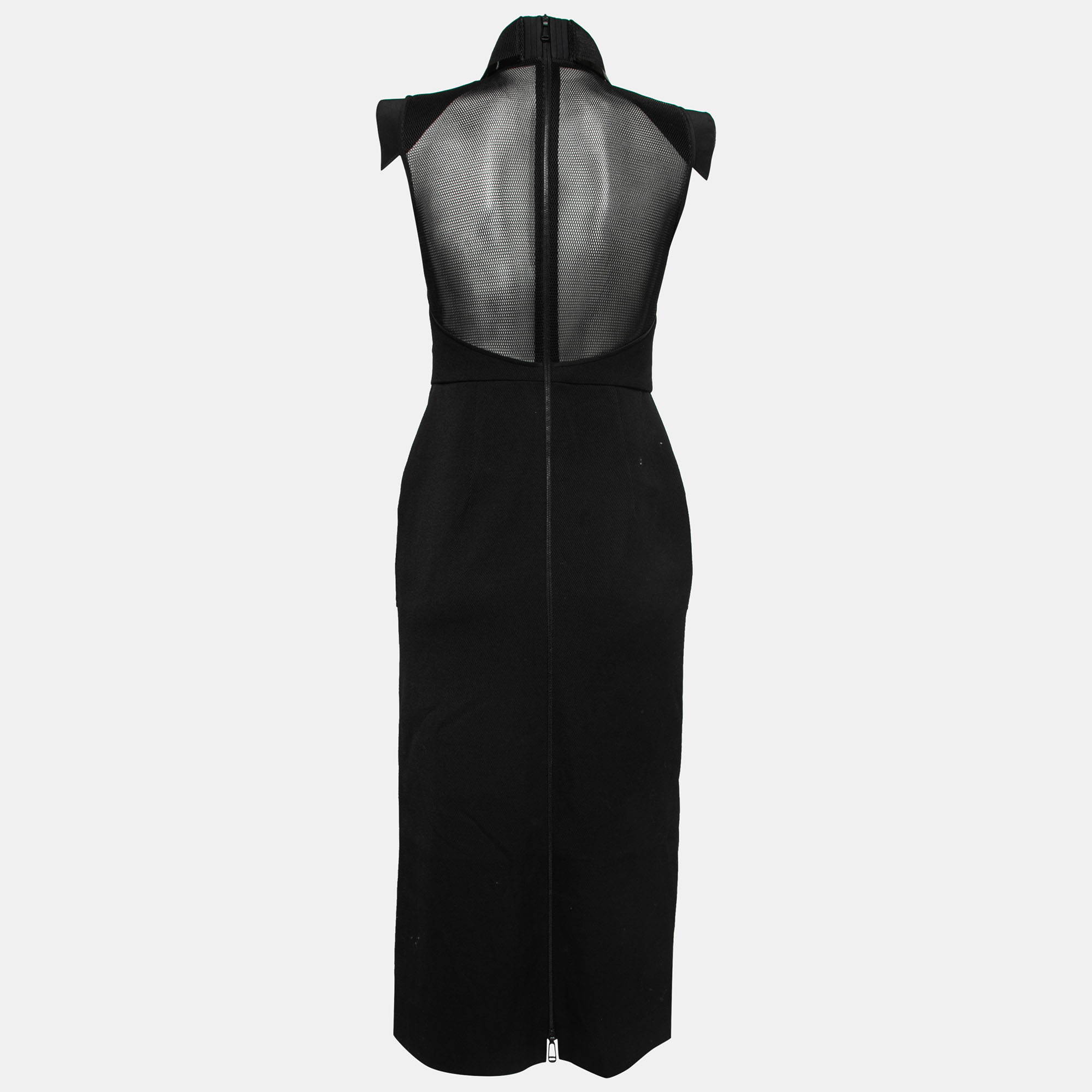 

Fendi Black Wool & Mesh Insert Collared Midi Dress