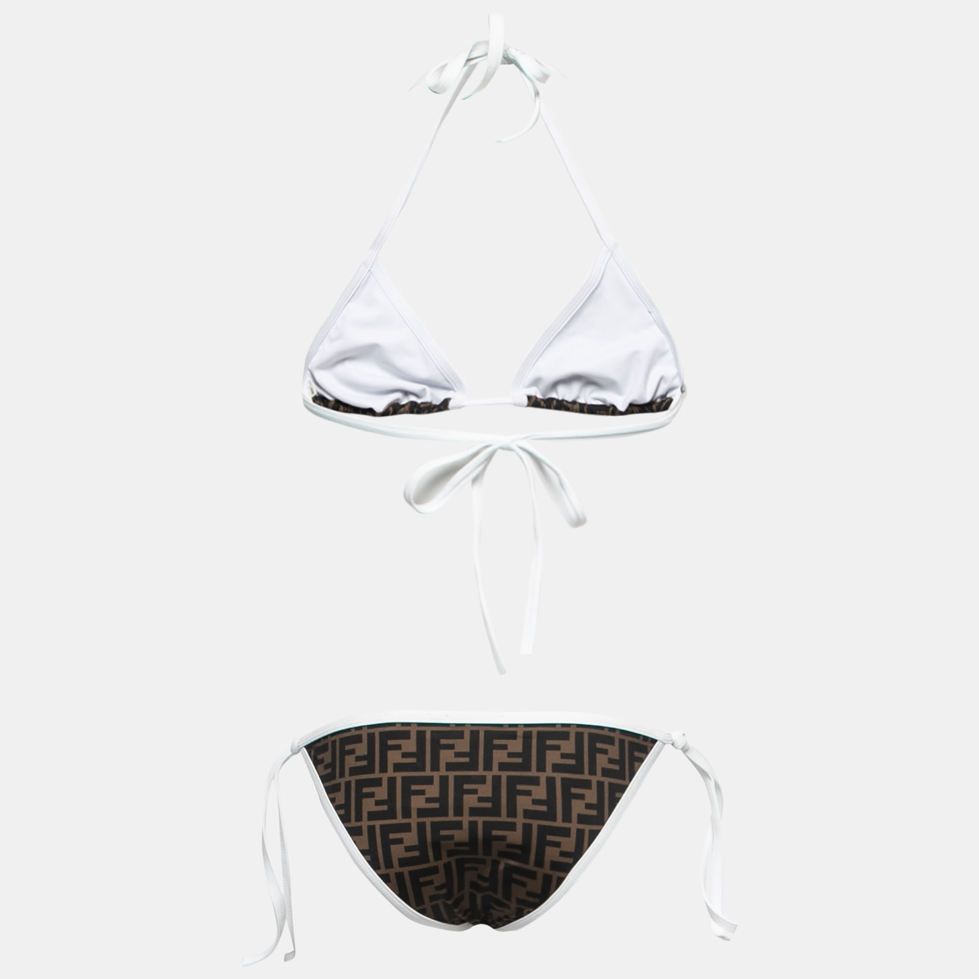 

Fendi Brown/ White FF Monogram Print Nylon Triangle Bikini