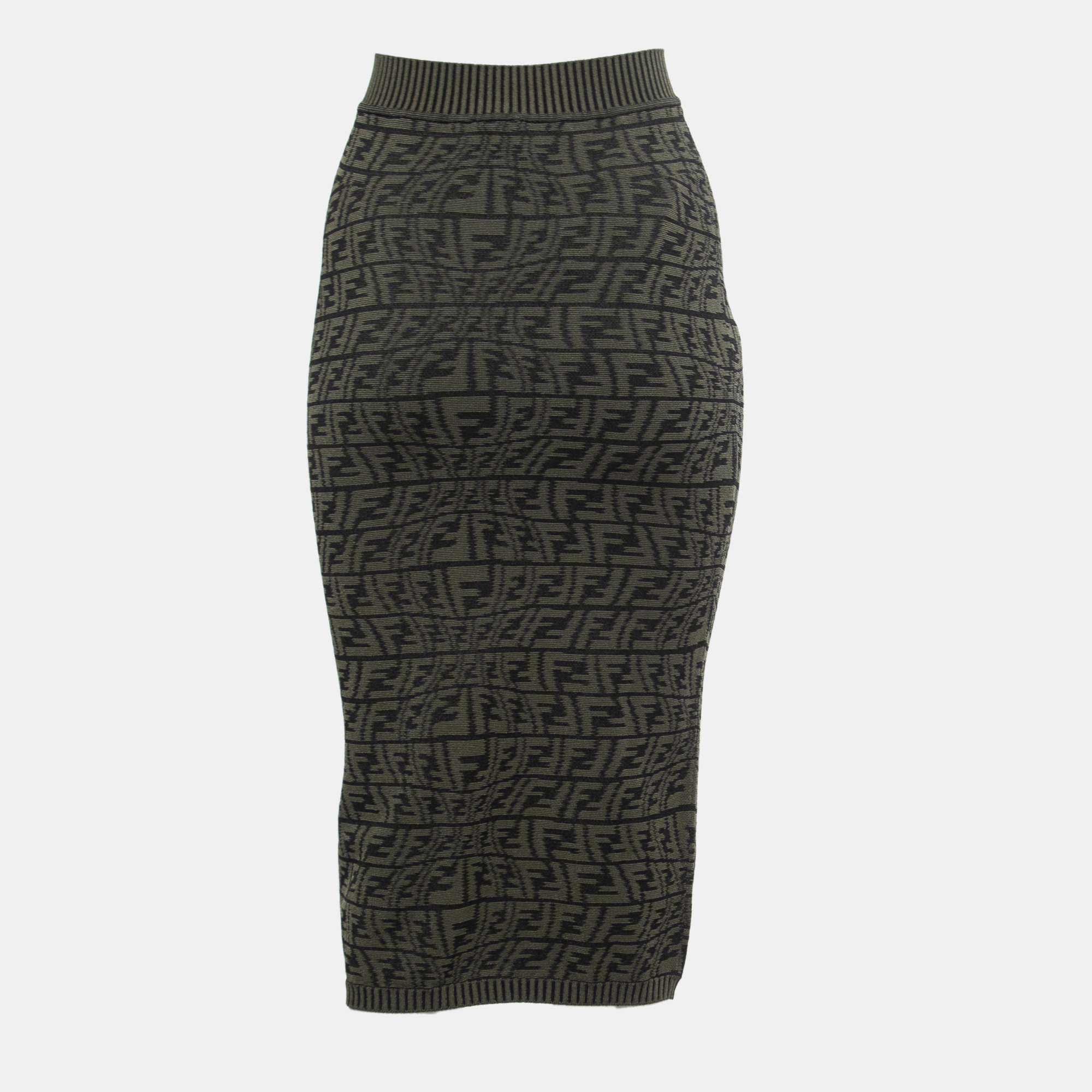 

Fendi Green Zucca Monogram Intarsia Knit Pencil Skirt