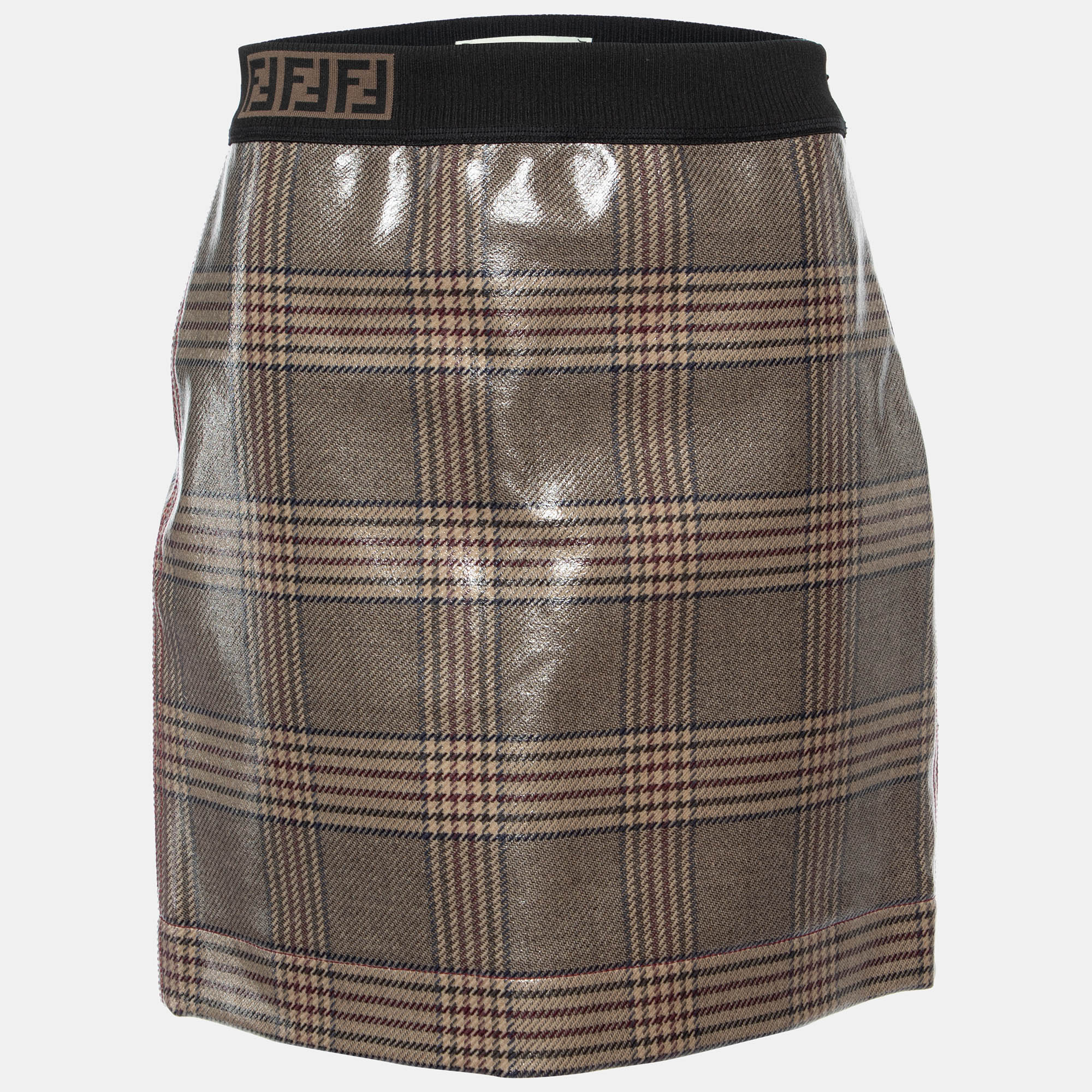

Fendi Beige Glazed Prince of Wales Plaid Wool Mini Skirt