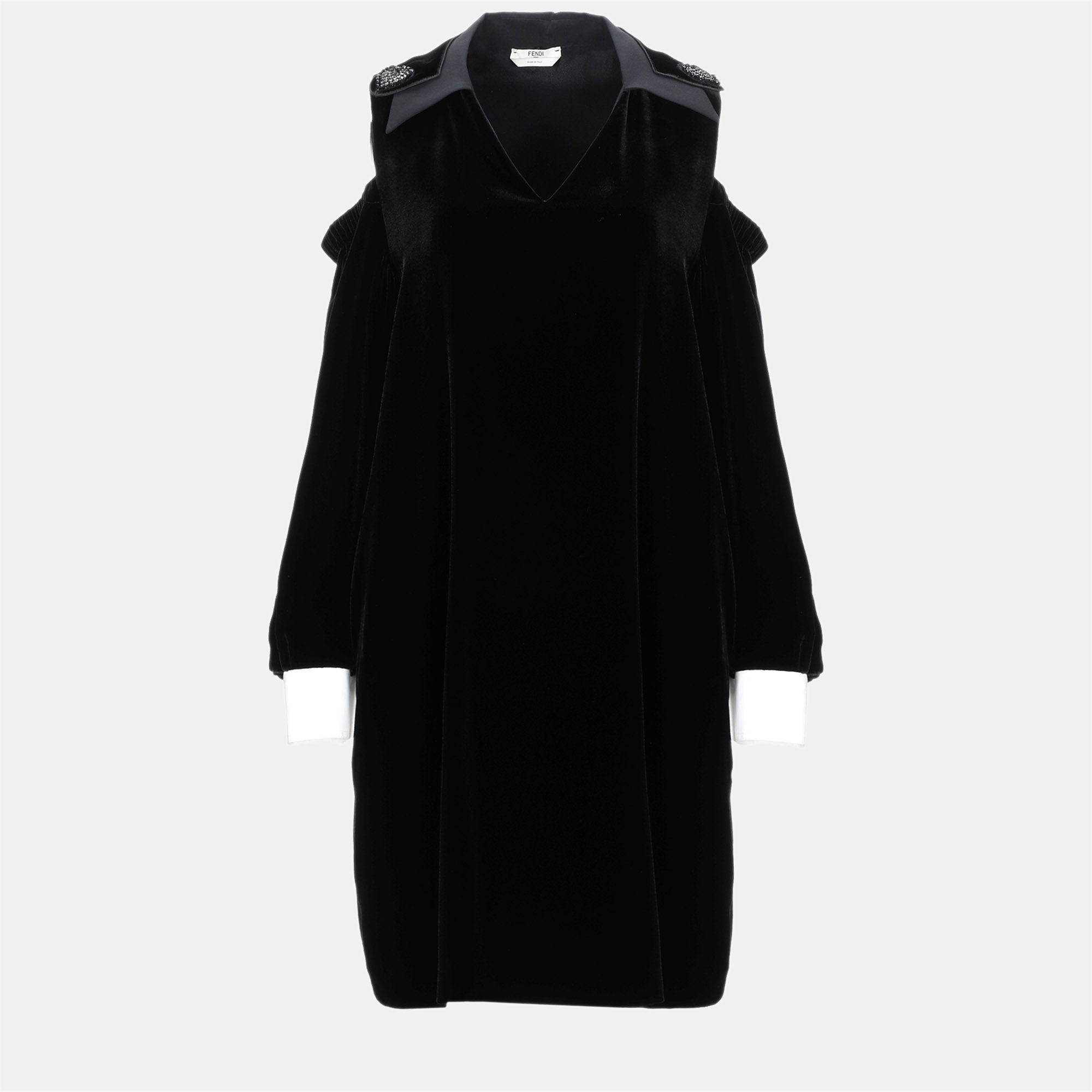 Pre-owned Fendi Black Velvet Collared Mini Dress S (it 40)