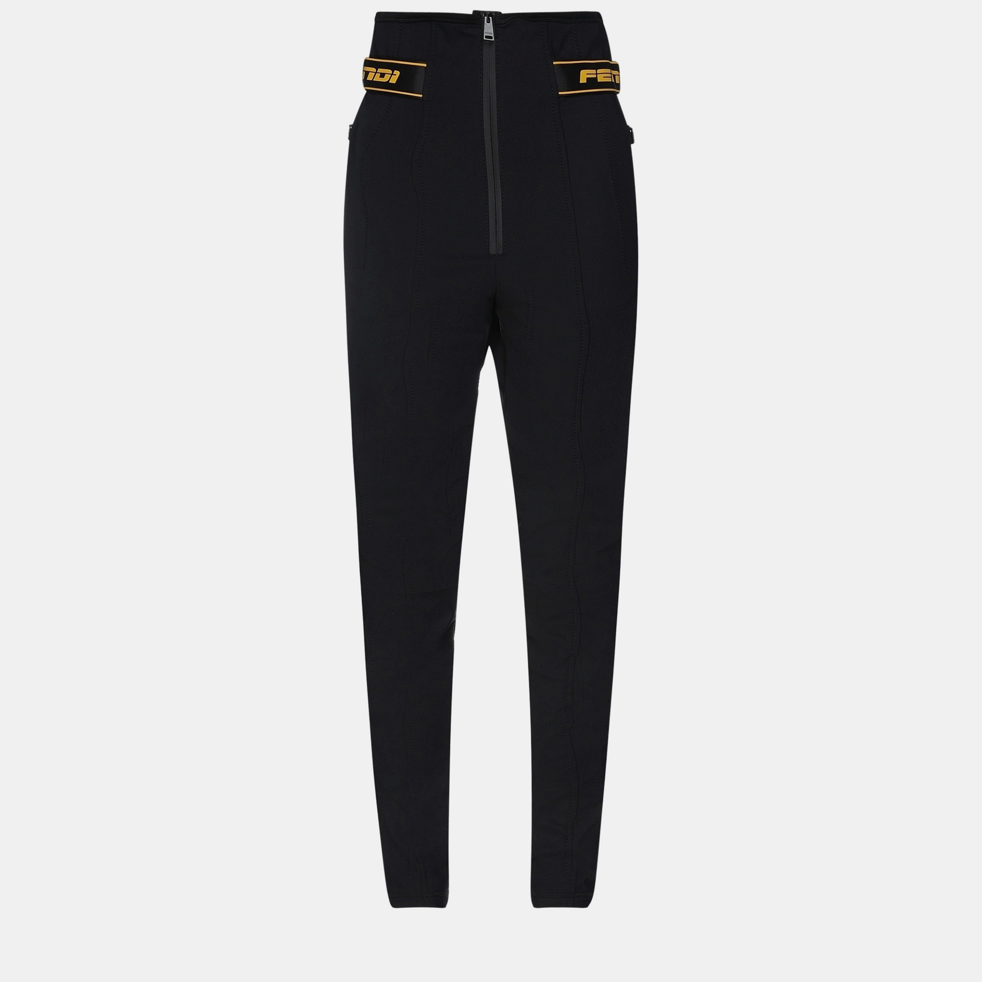 Pre-owned Fendi Polyester Pants 44 In Black