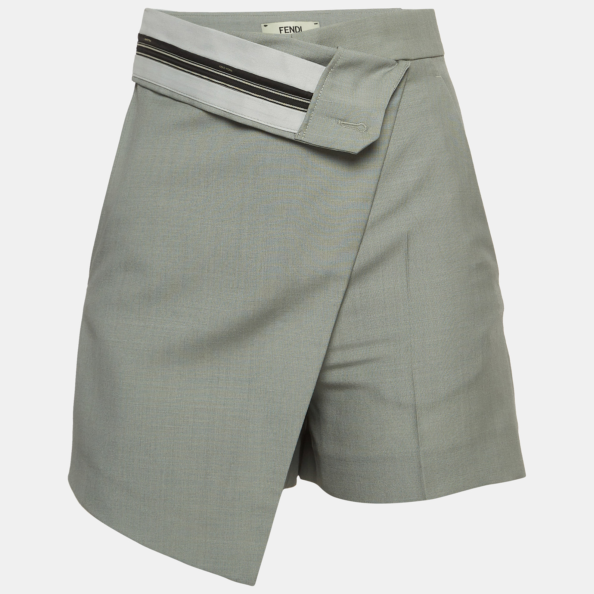 Pre-owned Fendi Grey Mohair Blend Asymmetric Layered Shorts Xs