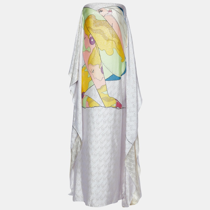 فستان ماكسي فندي جاكار مطبوع بنت متعدد الألوان بلا حمالات مقاس صغير - سمول