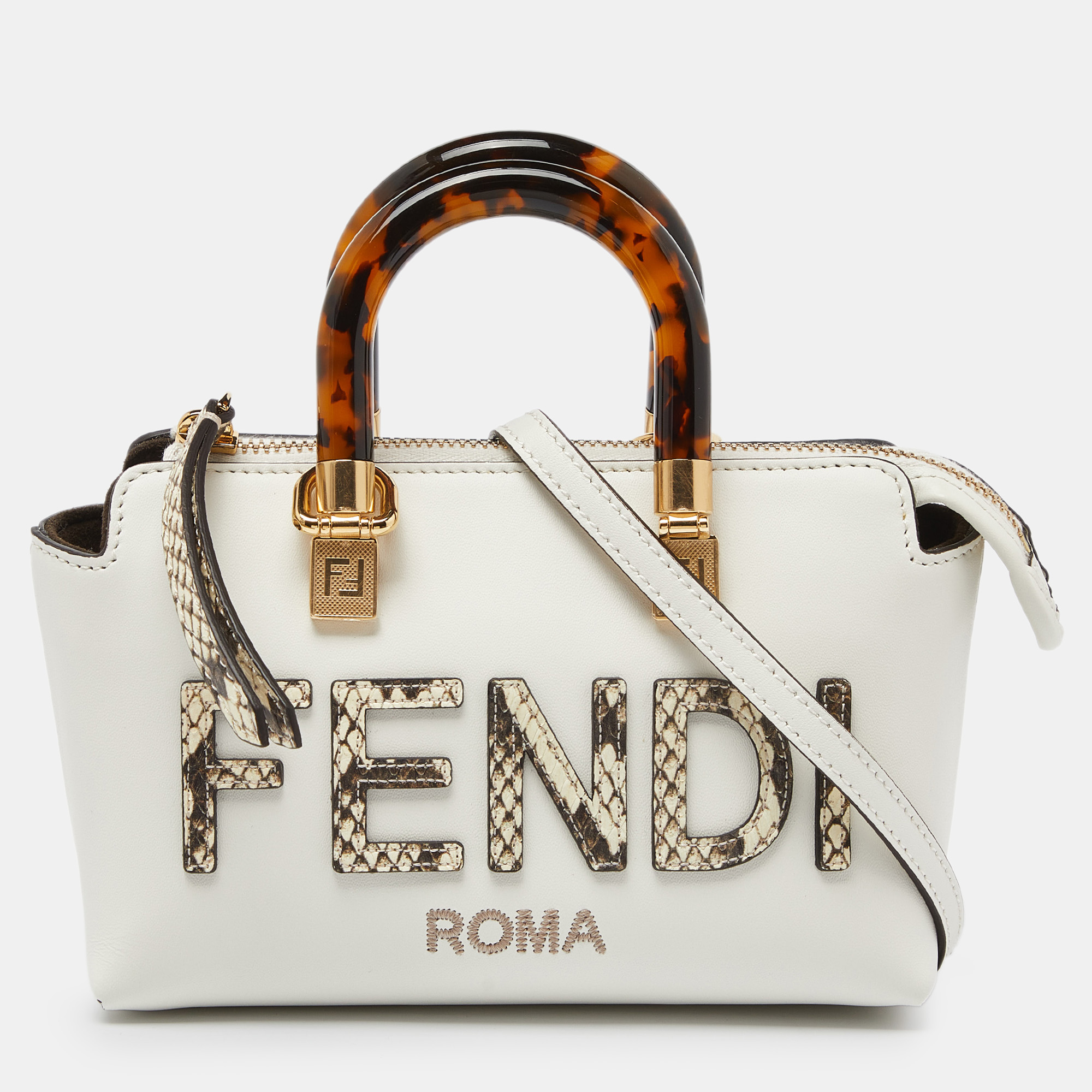 

Fendi Off White Python and Leather Mini By The Way Bag