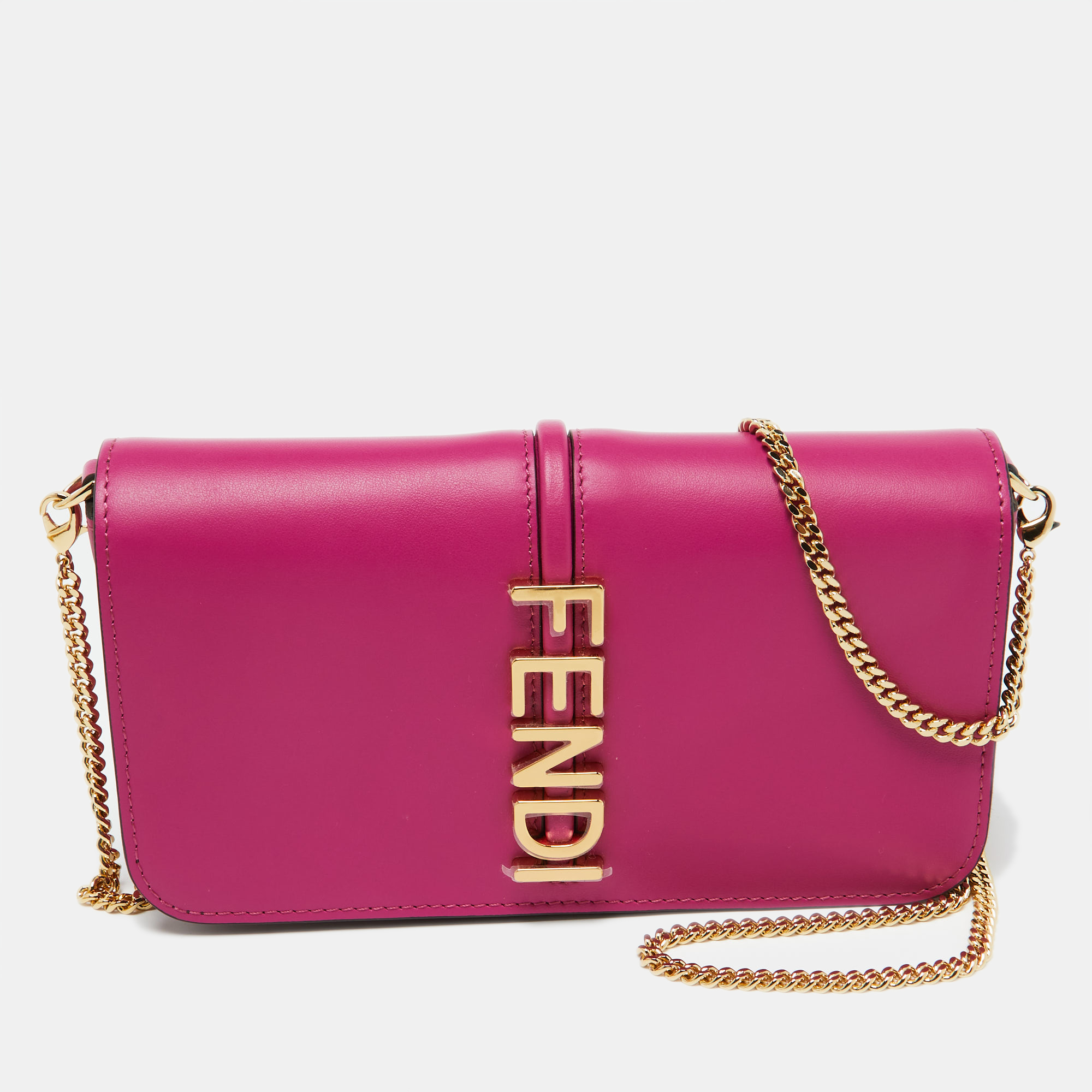 

Fendi Pink Leather Fendigraphy Wallet on Chain