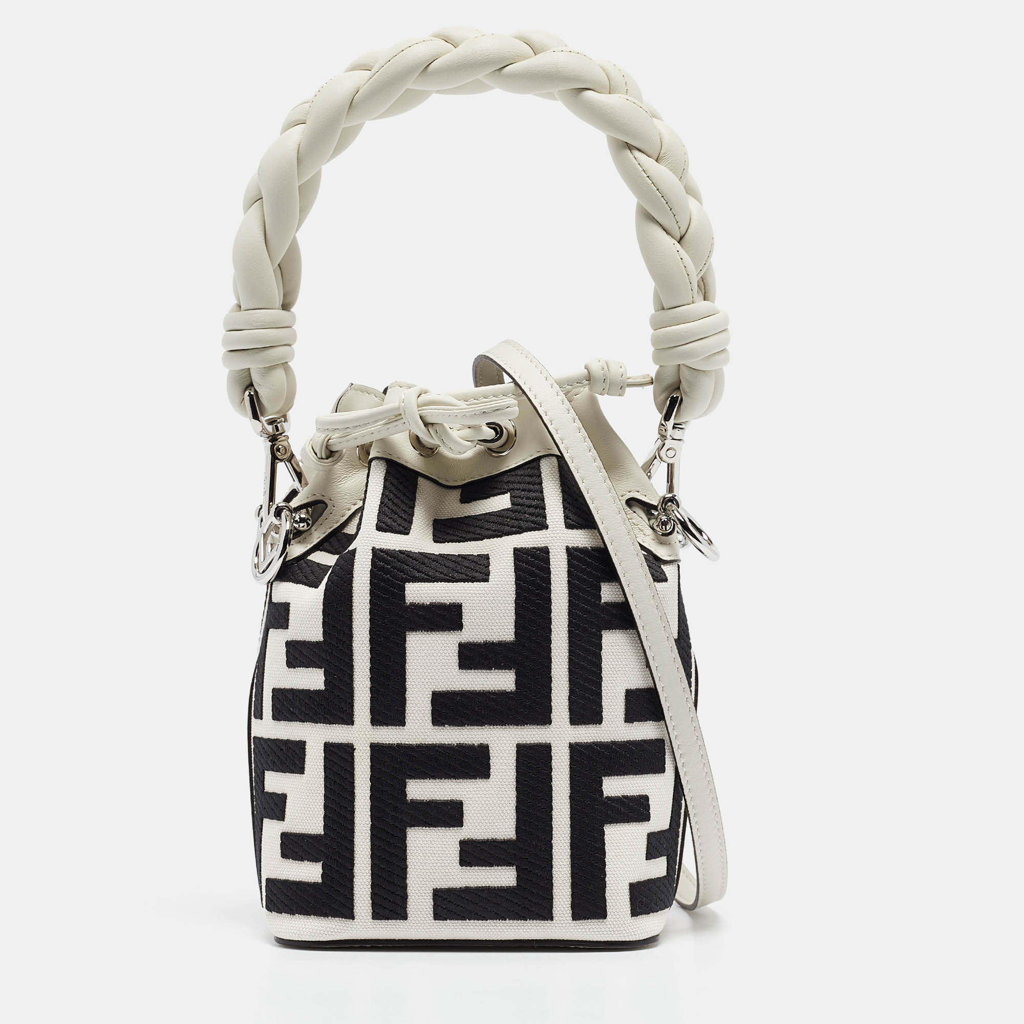 

Fendi White/Black FF Canvas Mini Mon Tresor Drawstring Bucket Bag